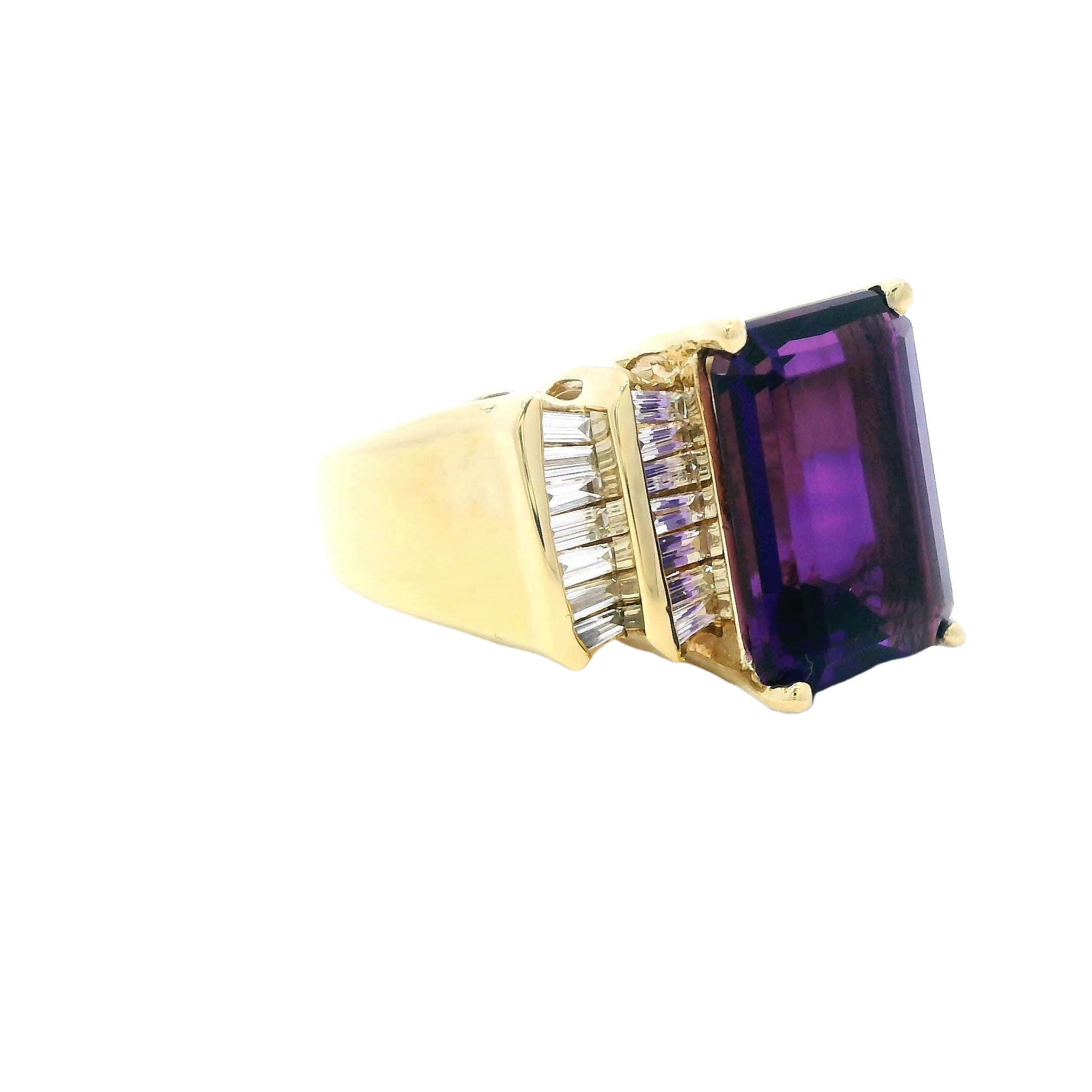 Estate Collection: 18K Yellow Gold Amethyst and Diamond Cocktail Statement Ring