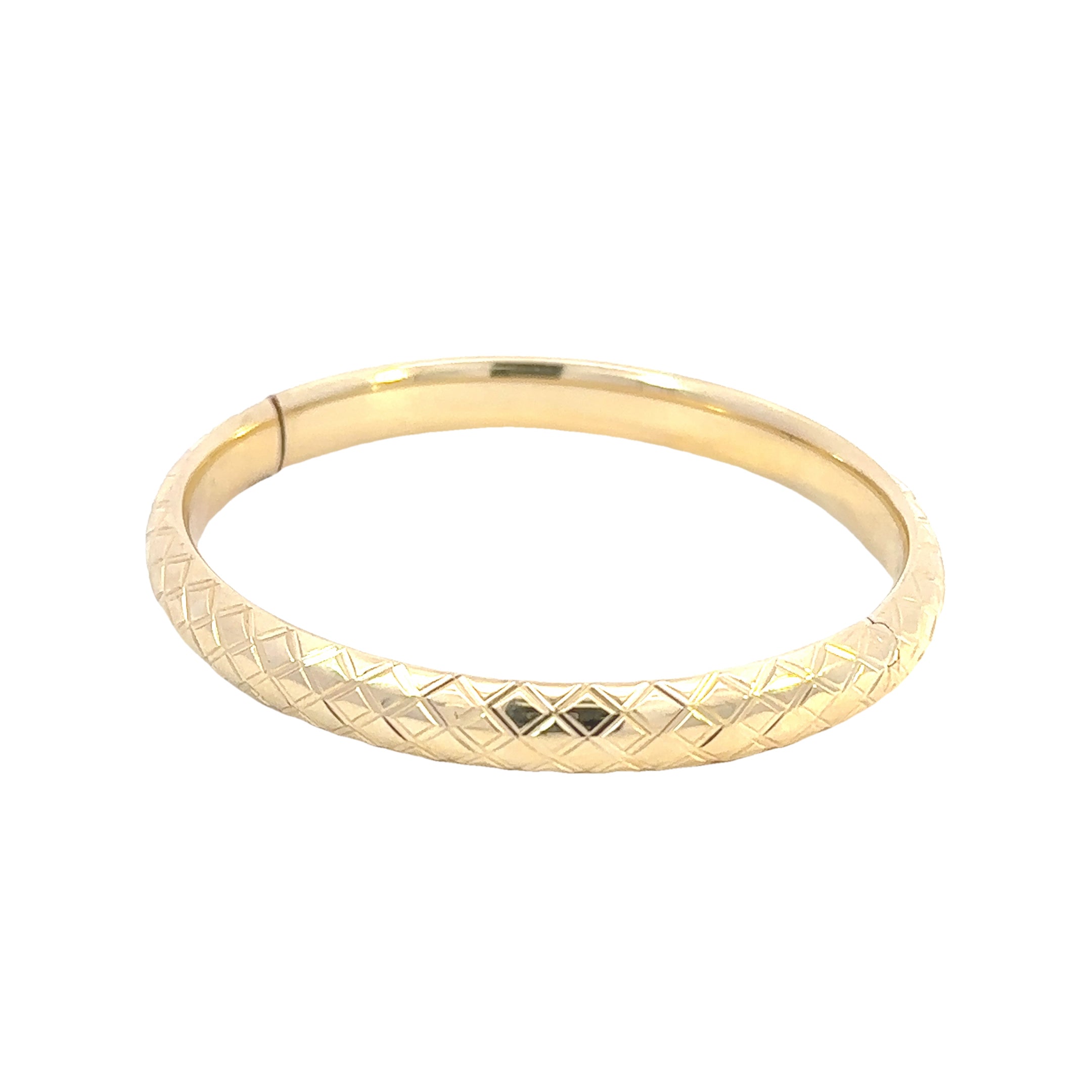 Estate Collection: 14K Yellow Gold Lattice-Design Engraved Bangle Bracelet