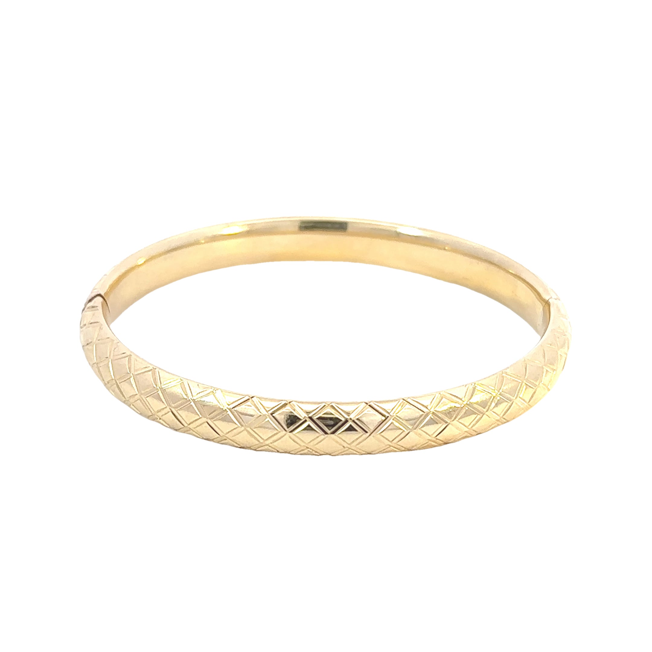 Estate Collection: 14K Yellow Gold Lattice-Design Engraved Bangle Bracelet