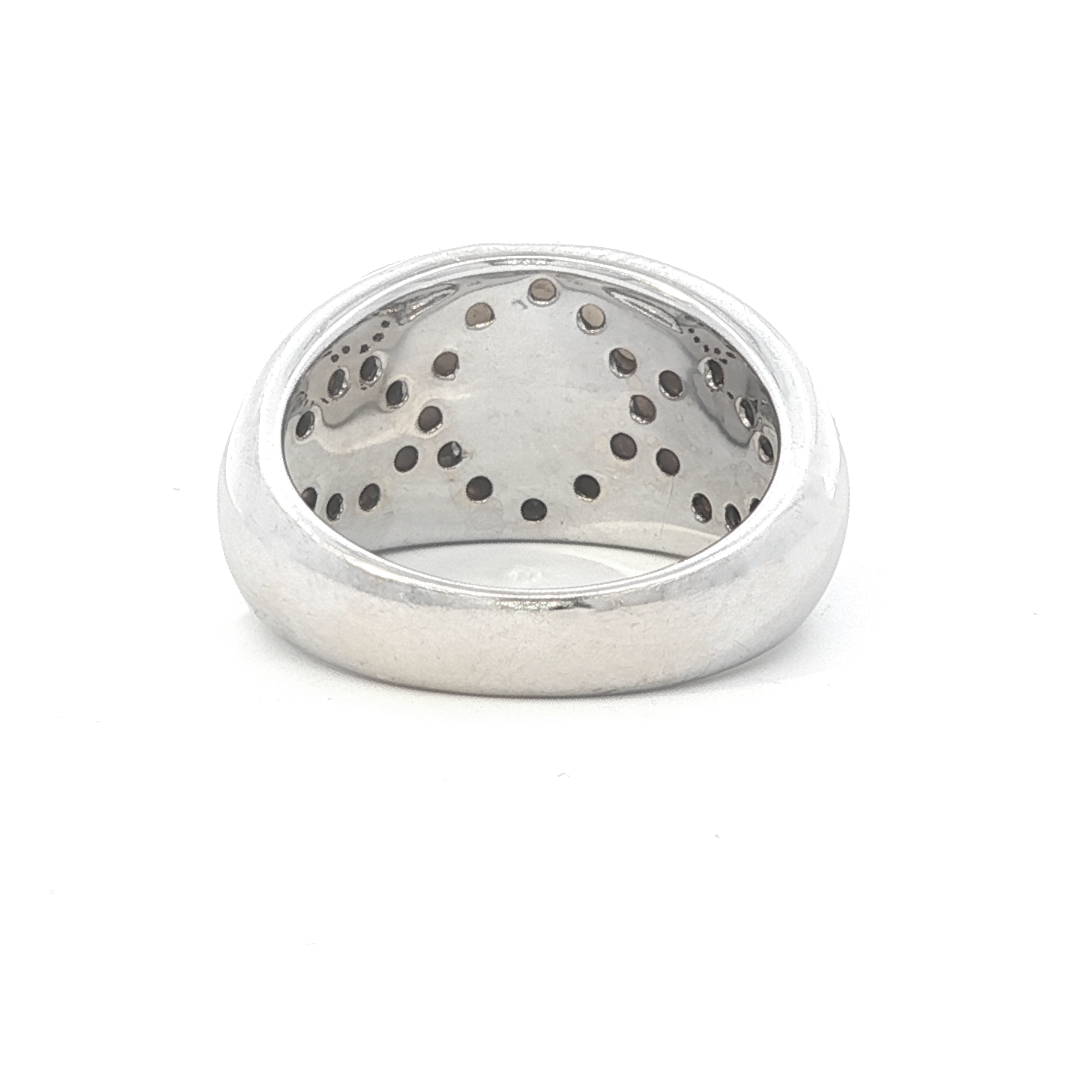 Estate Collection: 18K White Gold Domed Mother of Pearl & Diamond Accented Fashion Ring