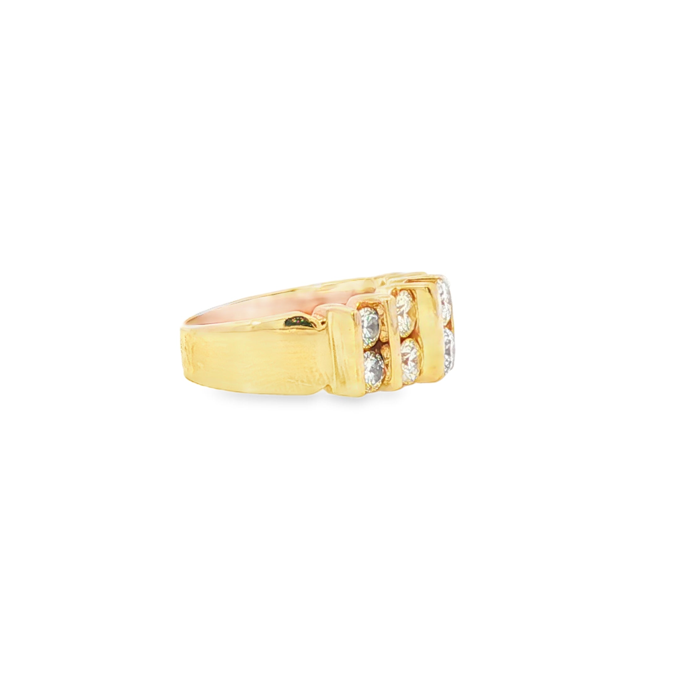 Estate Collection: 14K Yellow Gold Approximately 2.15CTW. Diamond Stepped 2-Row Large Ring