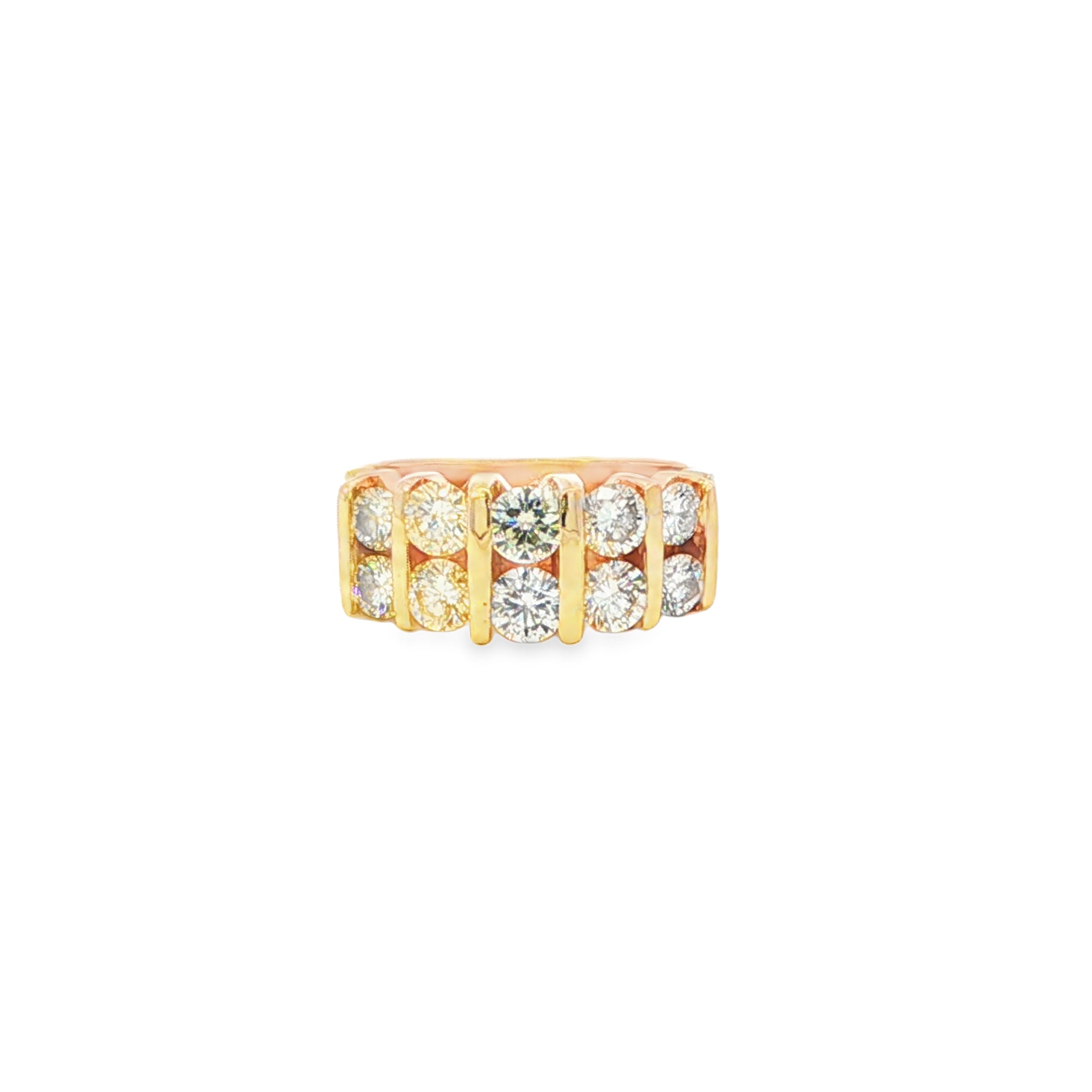 Estate Collection: 14K Yellow Gold Approximately 2.15CTW. Diamond Stepped 2-Row Large Ring