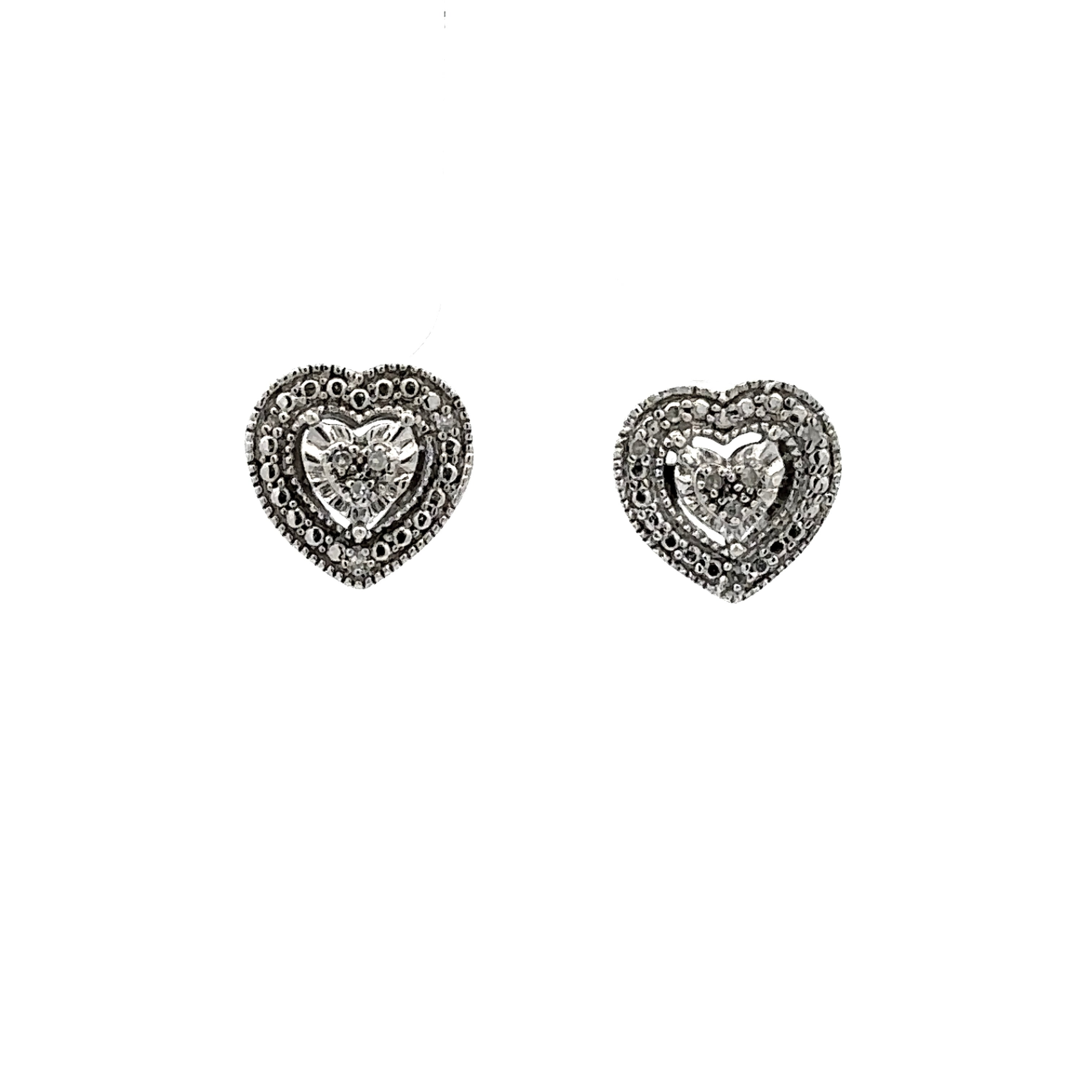 Estate Collection: Sterling Silver Diamond Heart Halo Stud Earrings