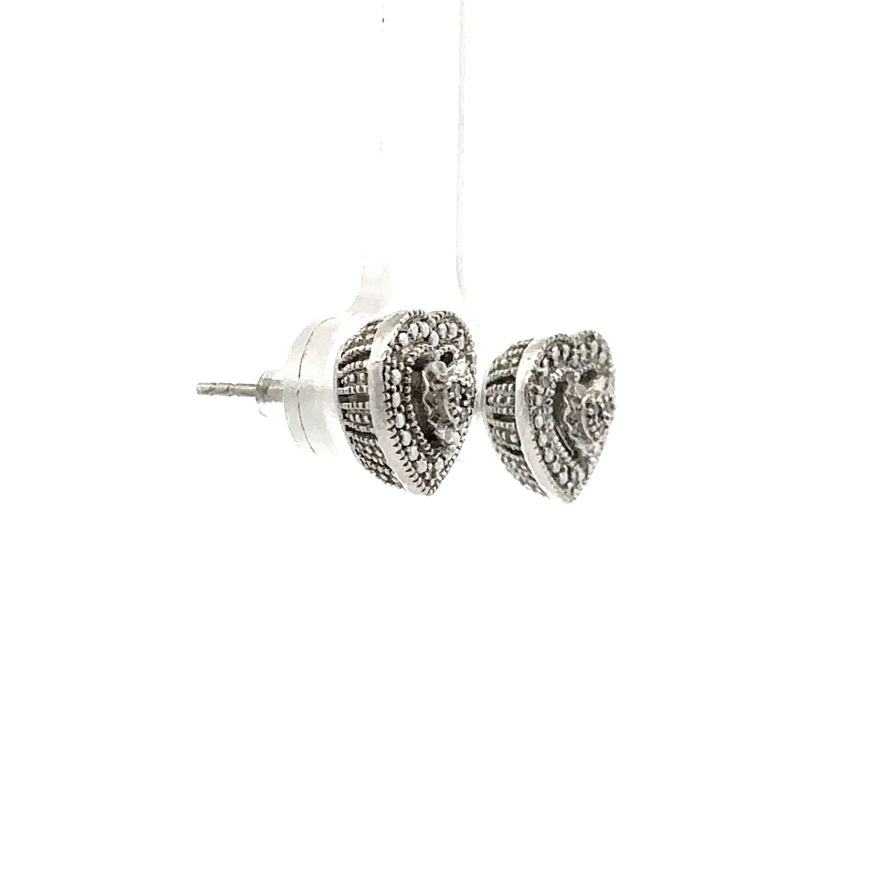 Estate Collection: Sterling Silver Diamond Heart Halo Stud Earrings