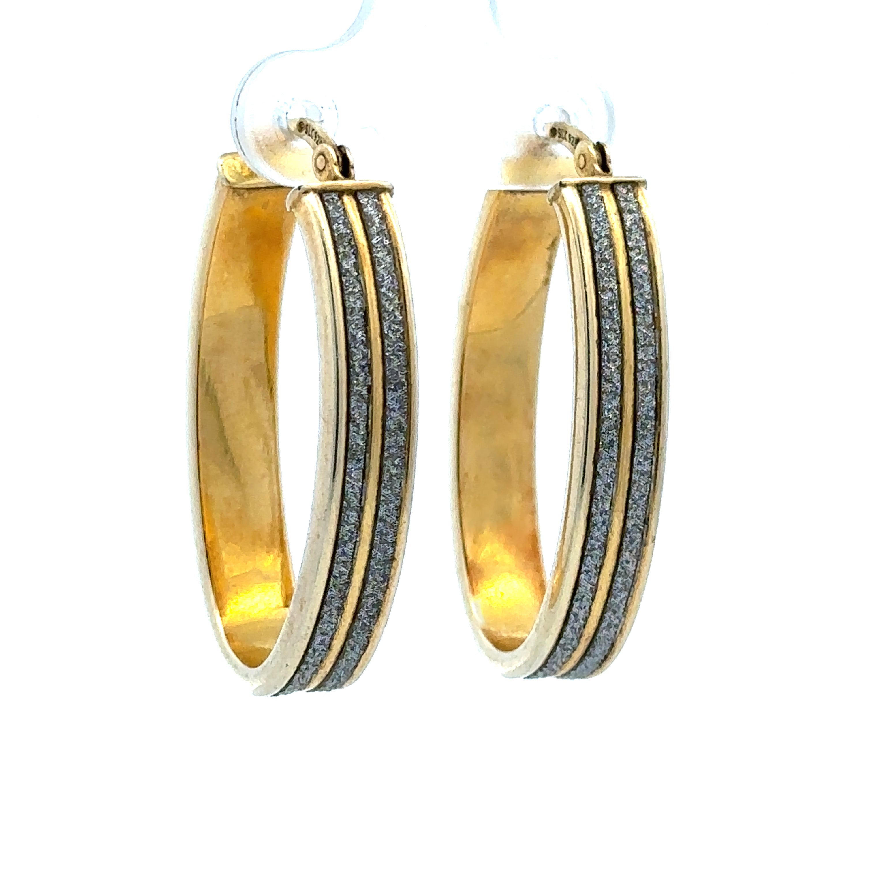 Estate Collection: Gold-Plated Silver Sparkle Oval Hoop Earrings
