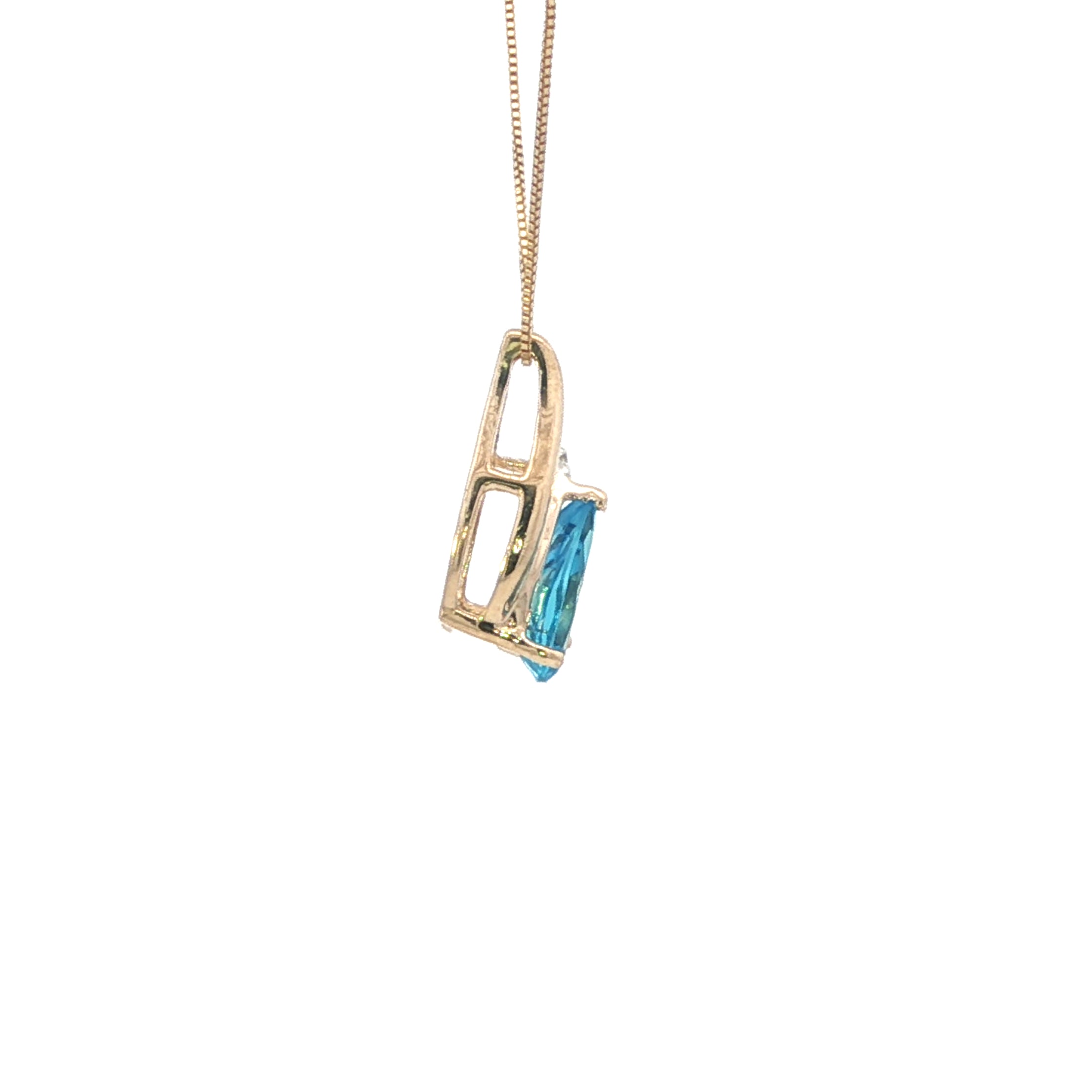 Estate Collection: 10K Yellow Gold Pear-Cut Blue Topaz Diamond Accented Pendant With 10K New Chain