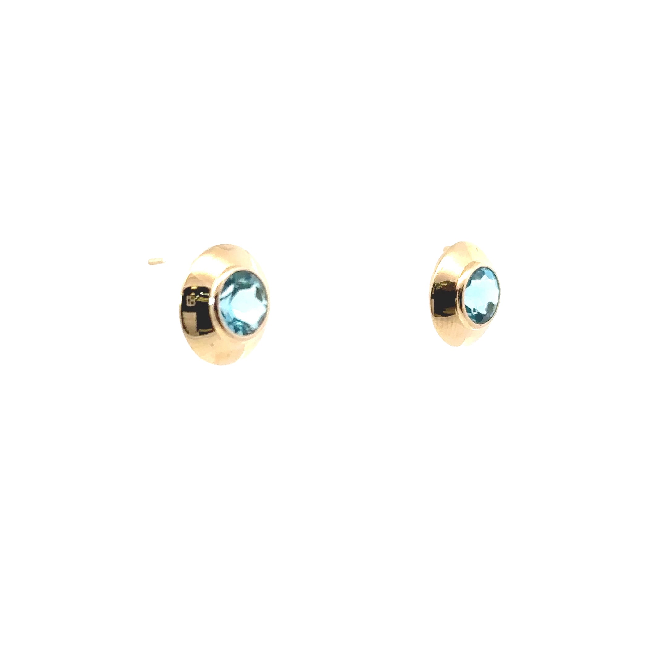 Estate Collection: 14K Yellow Gold Round Bezel Blue Topaz Stud Earrings