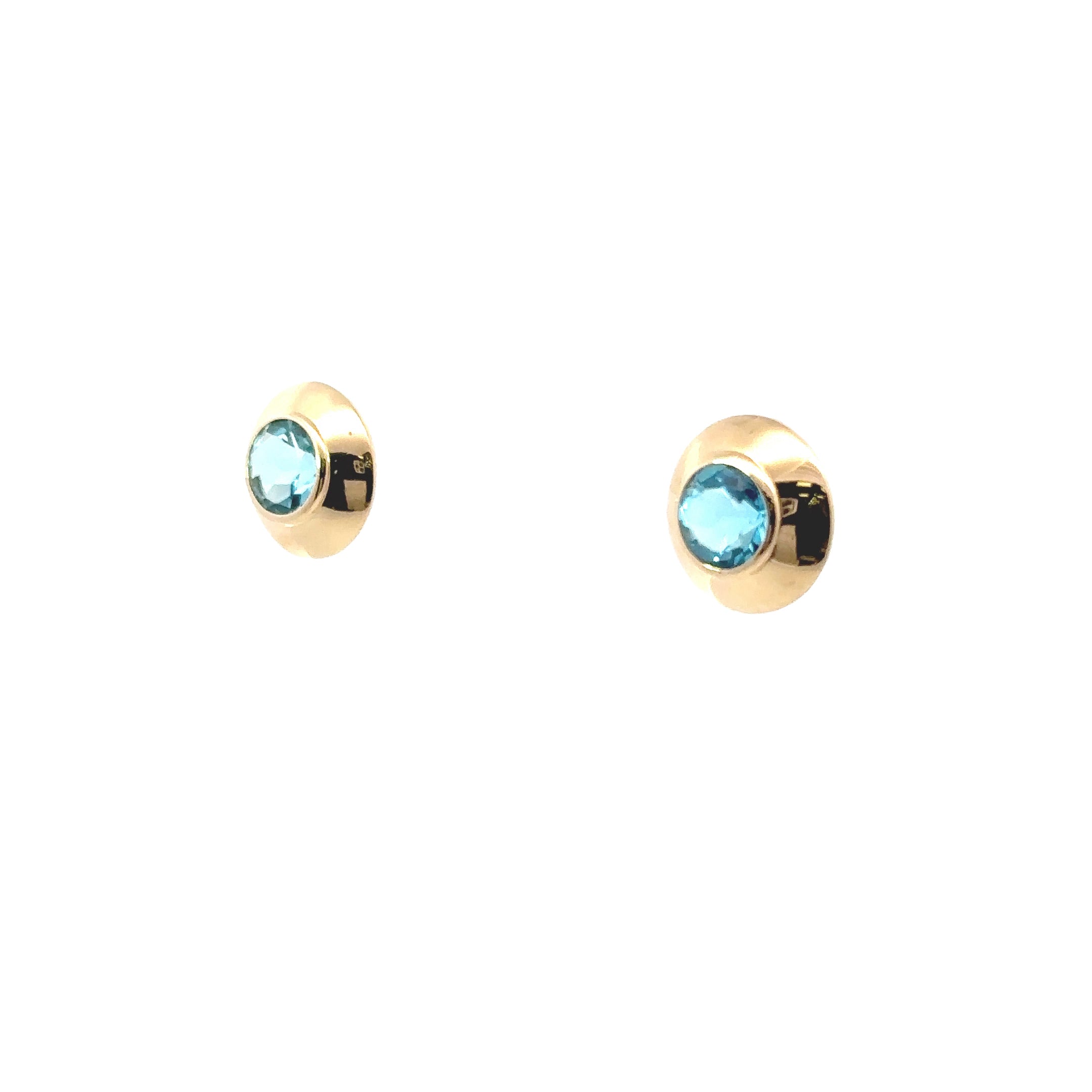 Estate Collection: 14K Yellow Gold Round Bezel Blue Topaz Stud Earrings