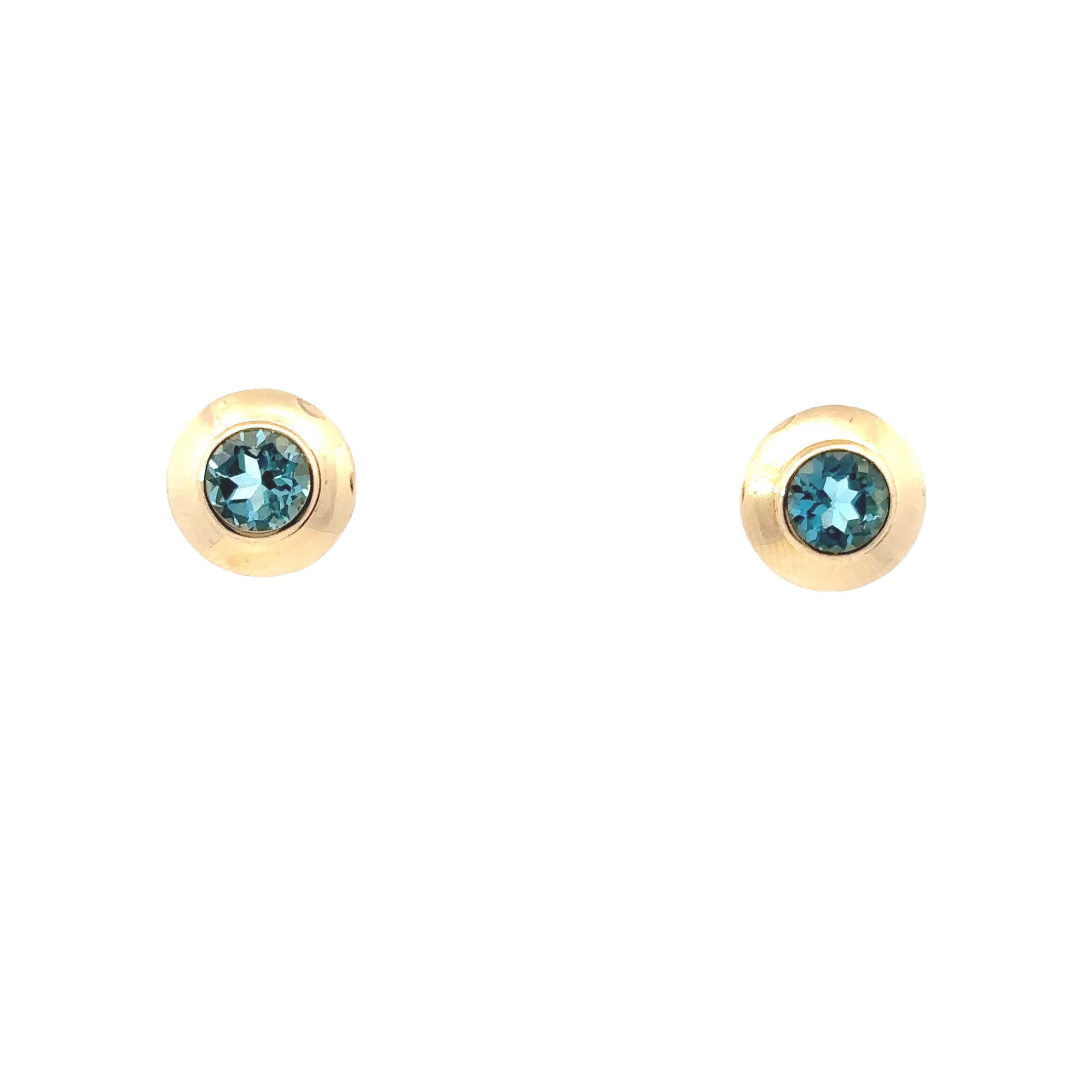 Estate Collection: 14K Yellow Gold Round Bezel Blue Topaz Stud Earrings