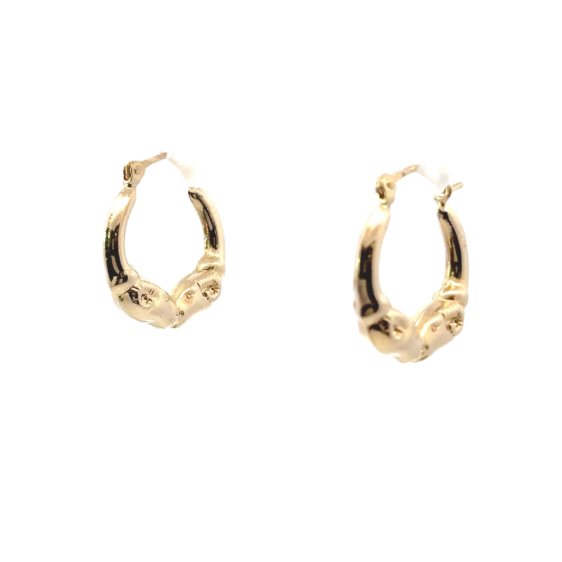 Estate Collection: 14K Yellow Gold Vintage Ram's Head Hoop Earrings