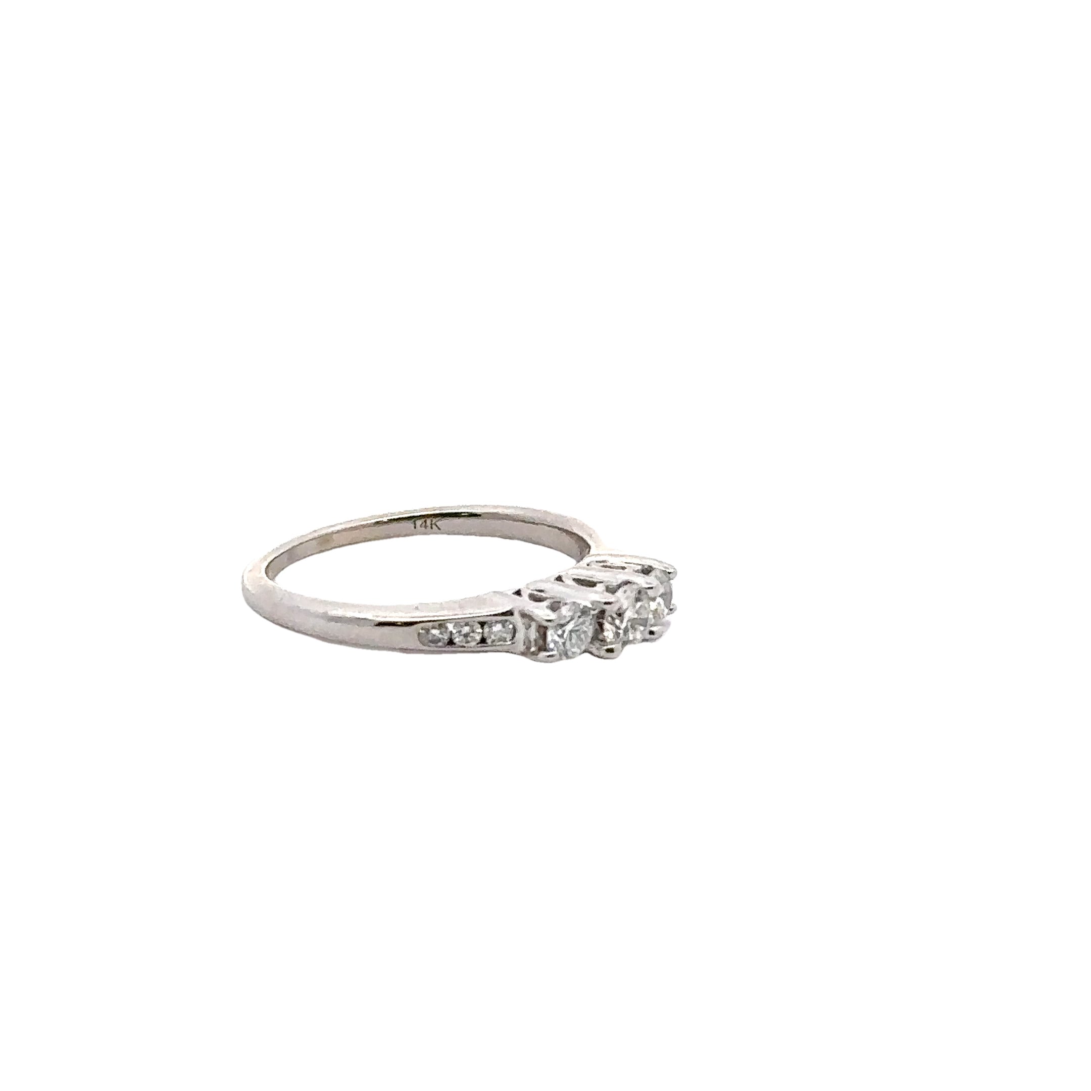 Estate Collection: 14K White Gold Round Diamond 3-Stone Accented Engagement Ring