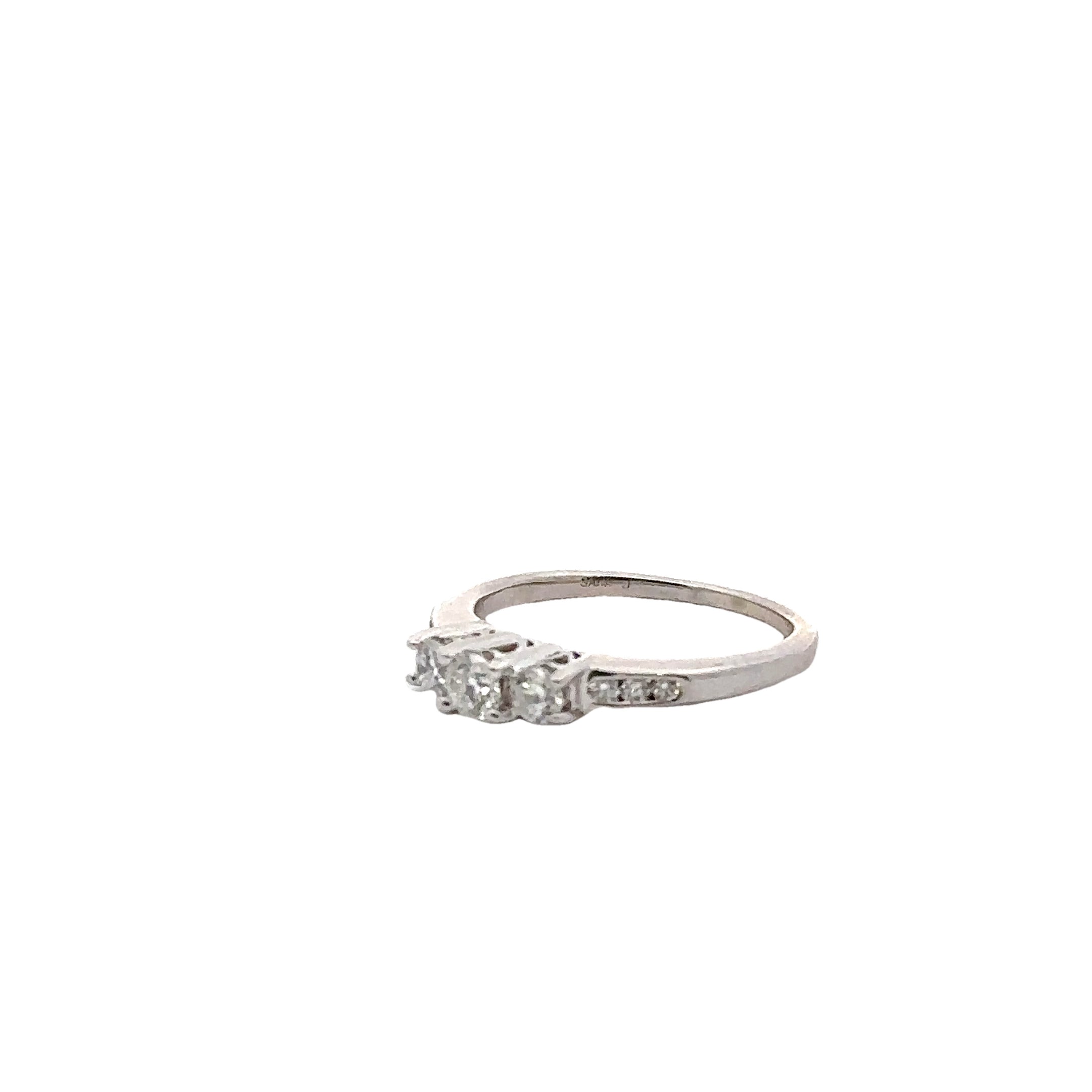 Estate Collection: 14K White Gold Round Diamond 3-Stone Accented Engagement Ring