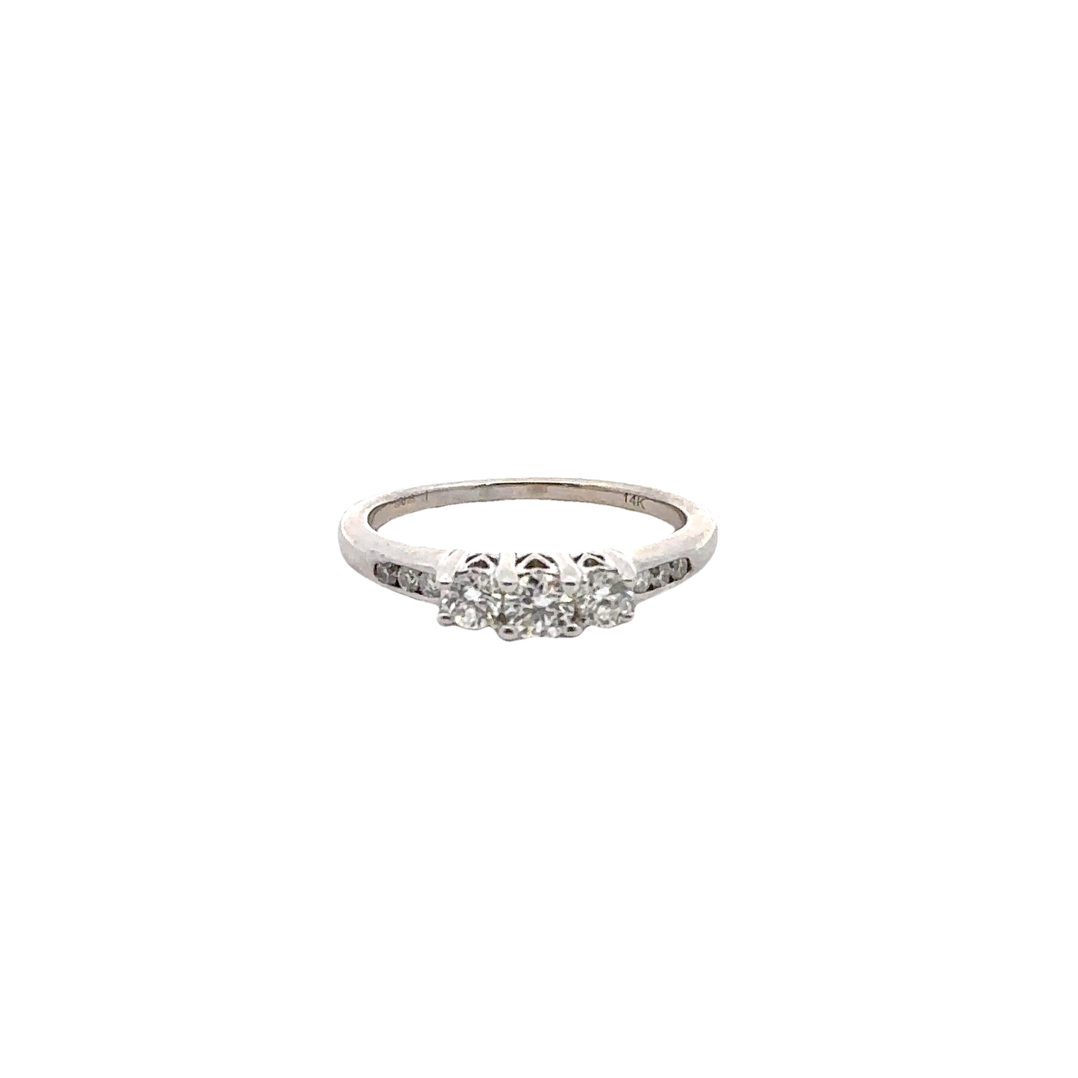 Estate Collection: 14K White Gold Round Diamond 3-Stone Accented Engagement Ring