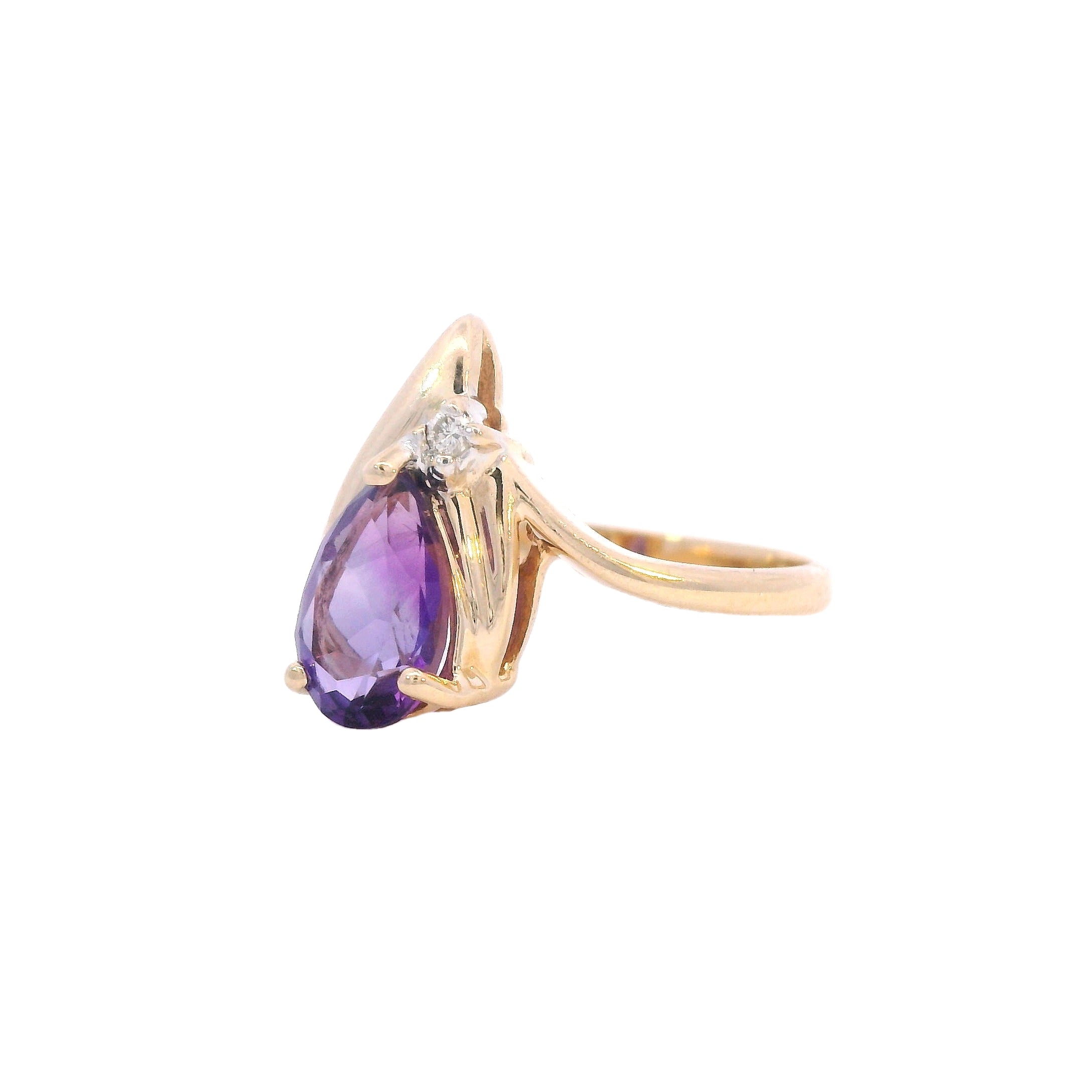 Estate Collection: 14K Yellow Gold Pear-Cut Amethyst & Diamond Ring