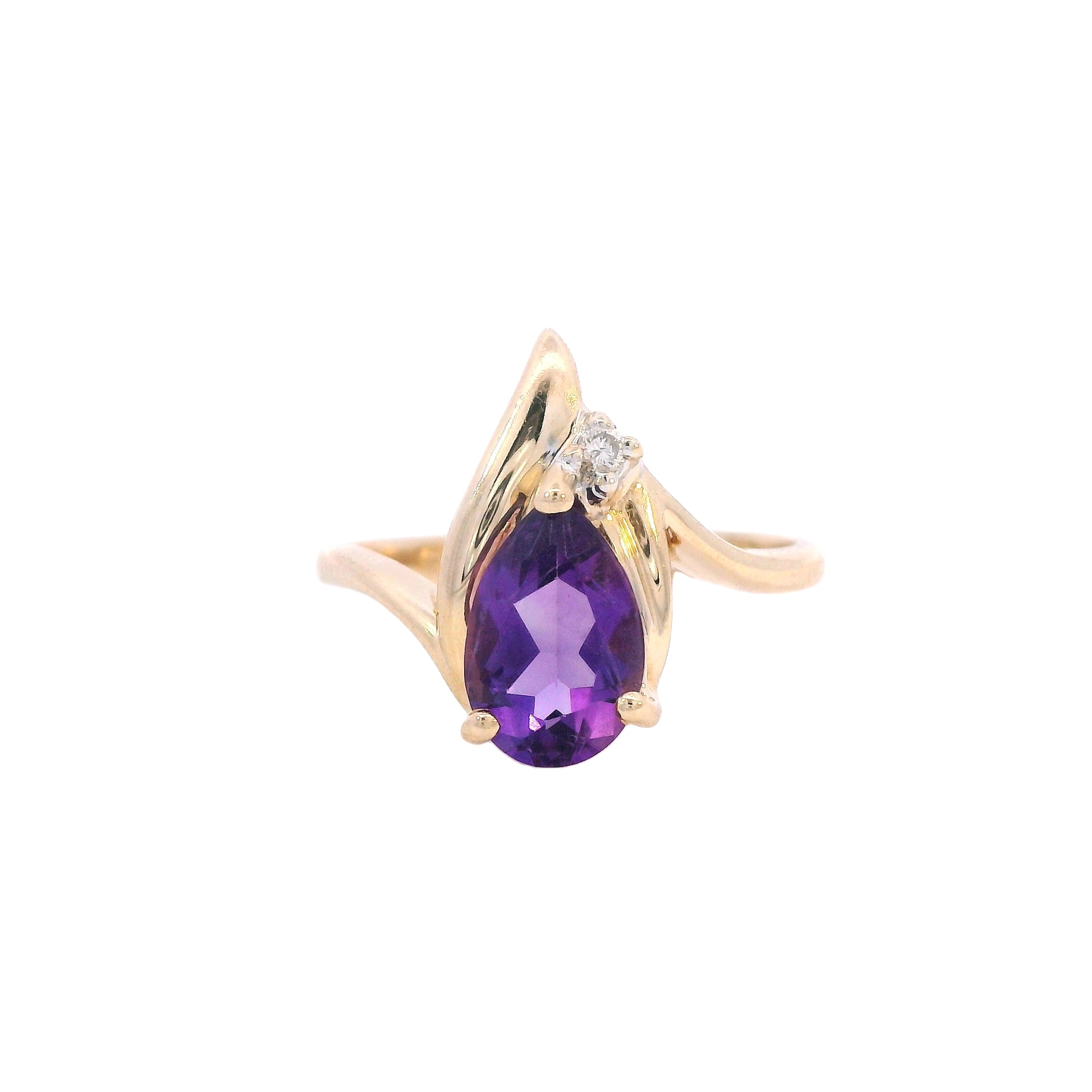 Estate Collection: 14K Yellow Gold Pear-Cut Amethyst & Diamond Ring