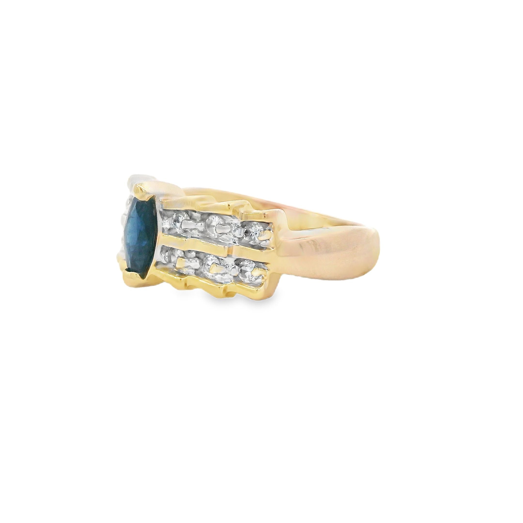 Estate Collection: 14K Yellow Gold Marquise Sapphire & Diamond Ring