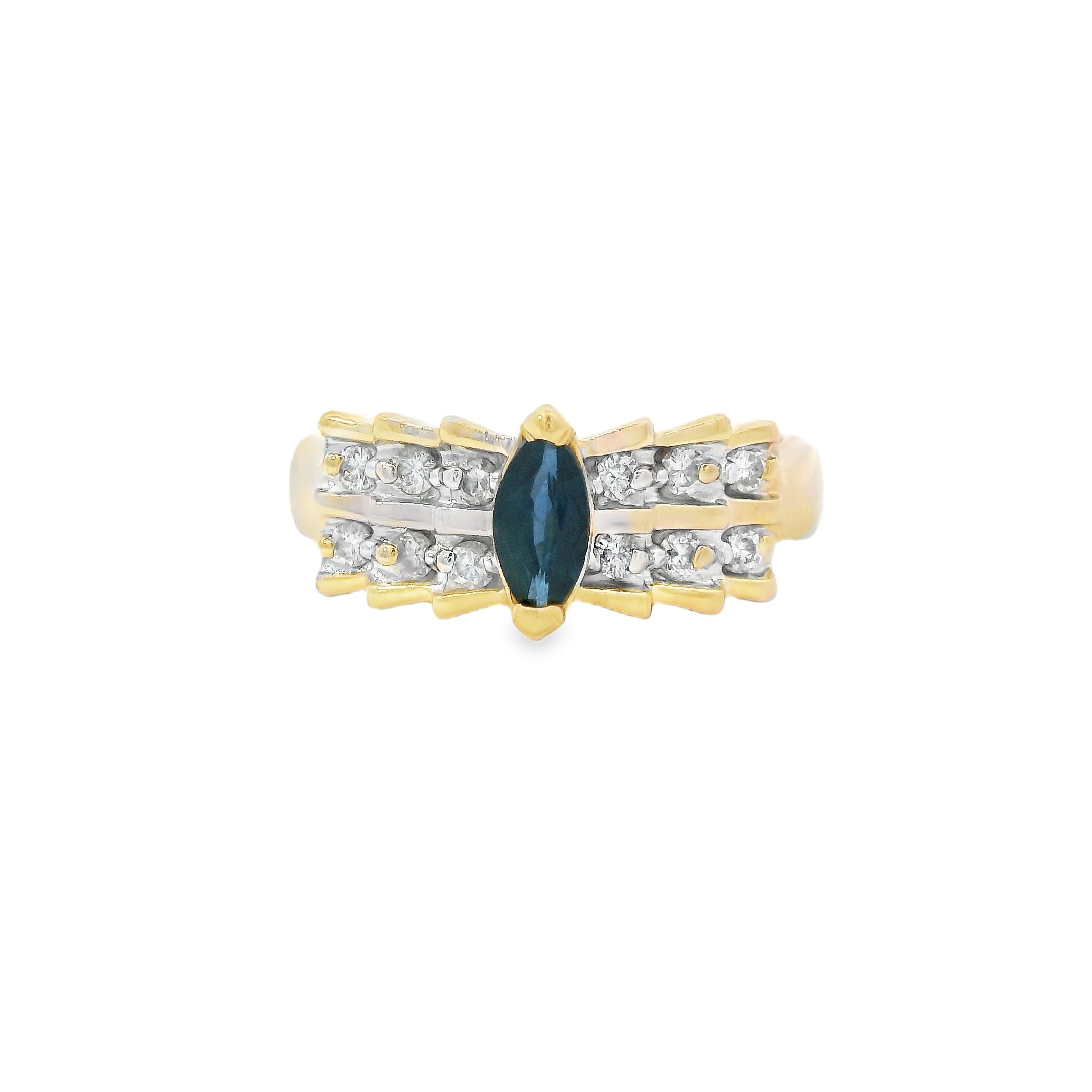 Estate Collection: 14K Yellow Gold Marquise Sapphire & Diamond Ring