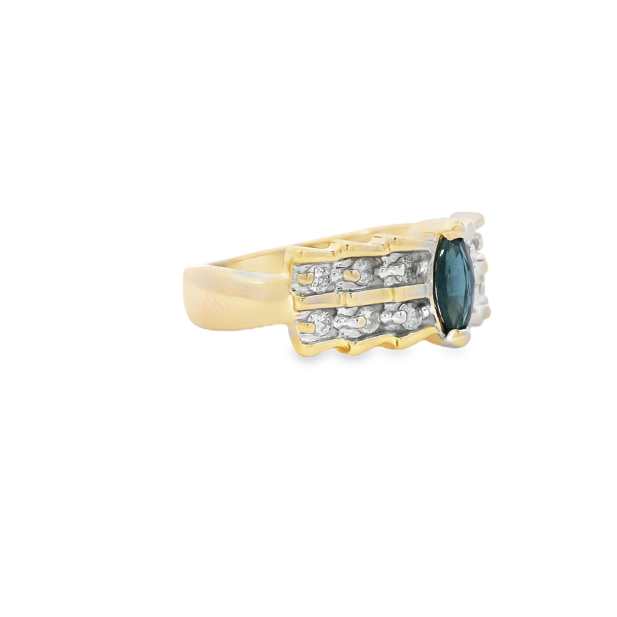 Estate Collection: 14K Yellow Gold Marquise Sapphire & Diamond Ring