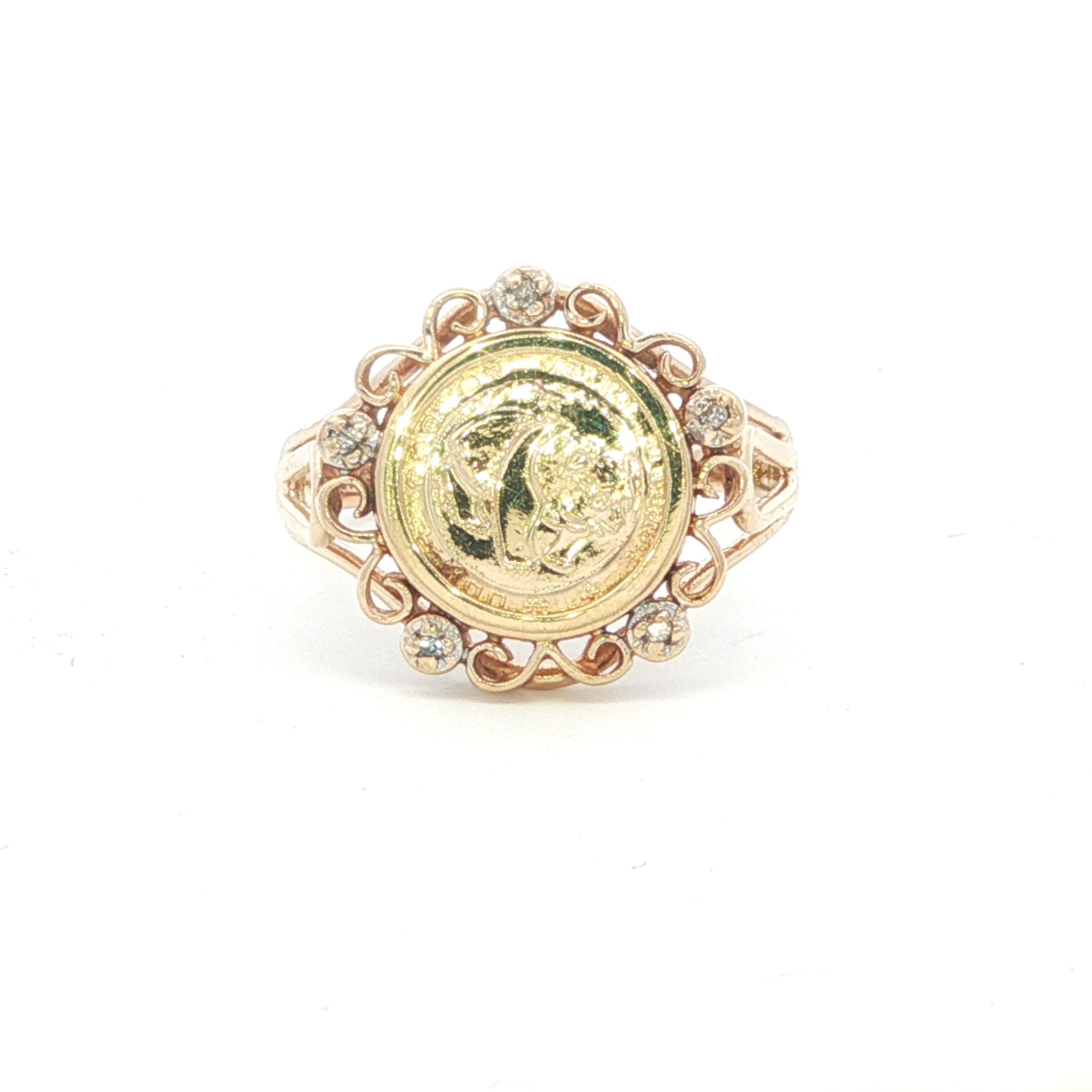 Estate Collection: 10K Yellow Gold Panda Ring With Diamond Accents