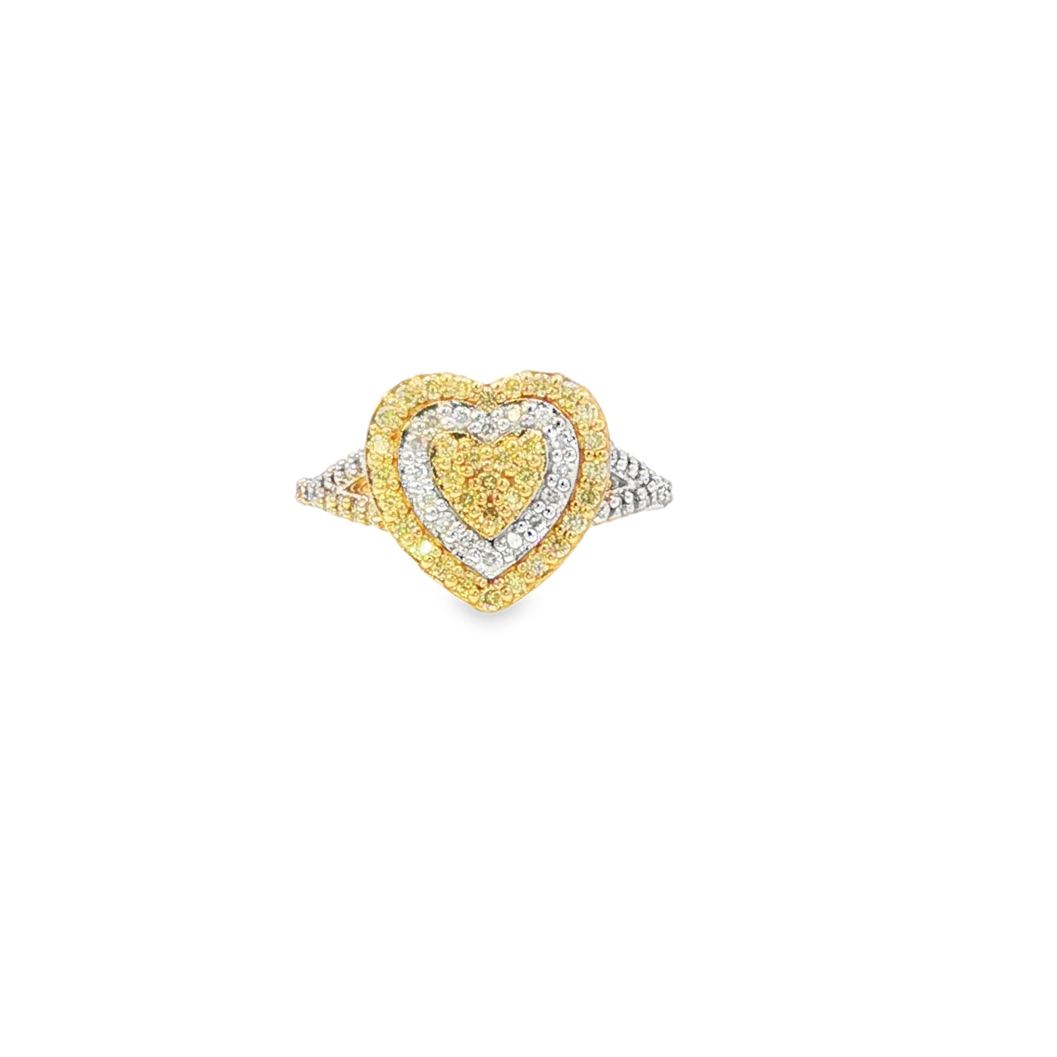 Estate Collection: 10K Two-Toned Gold Yellow and White Diamond Double Halo Heart Ring