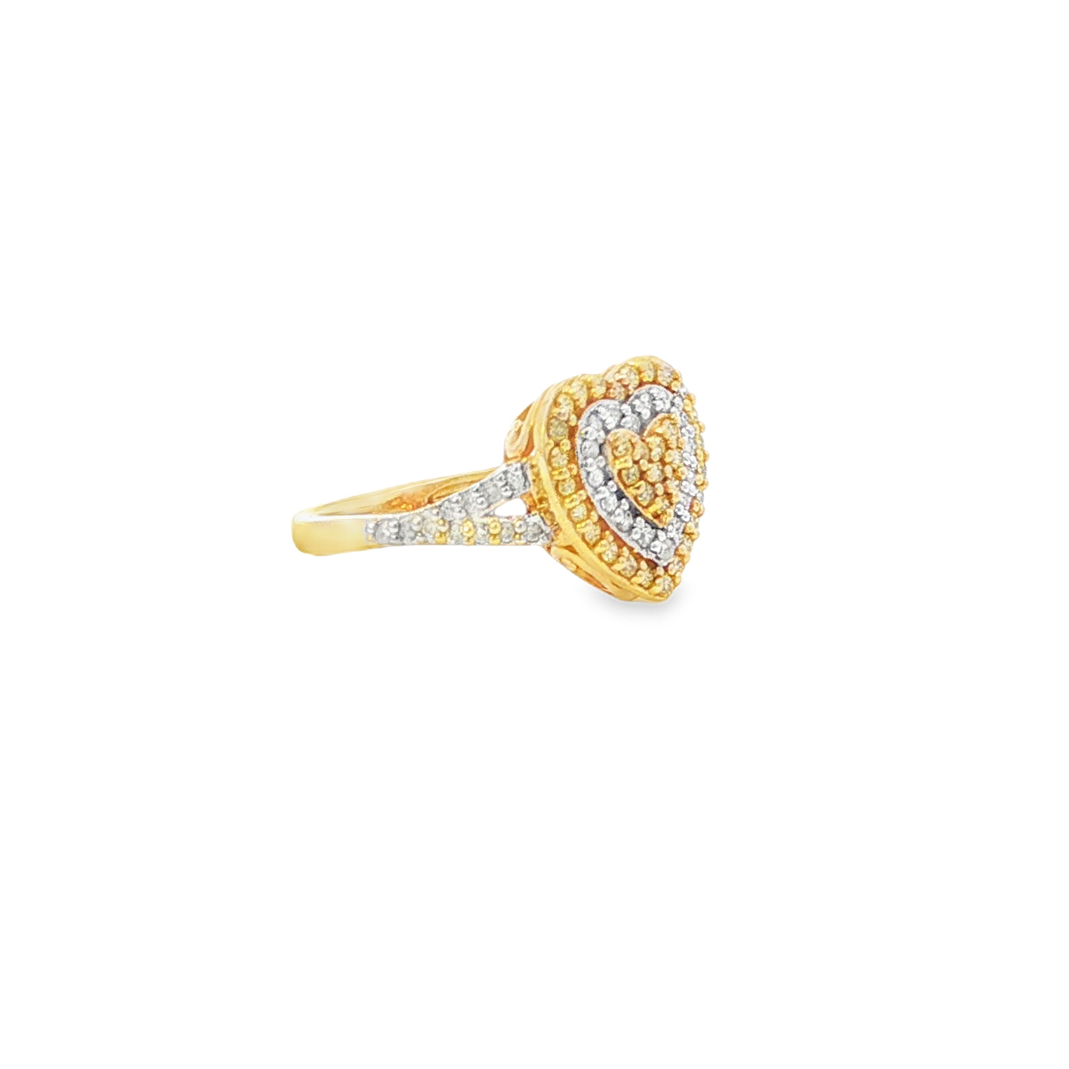 Estate Collection: 10K Two-Toned Gold Yellow and White Diamond Double Halo Heart Ring