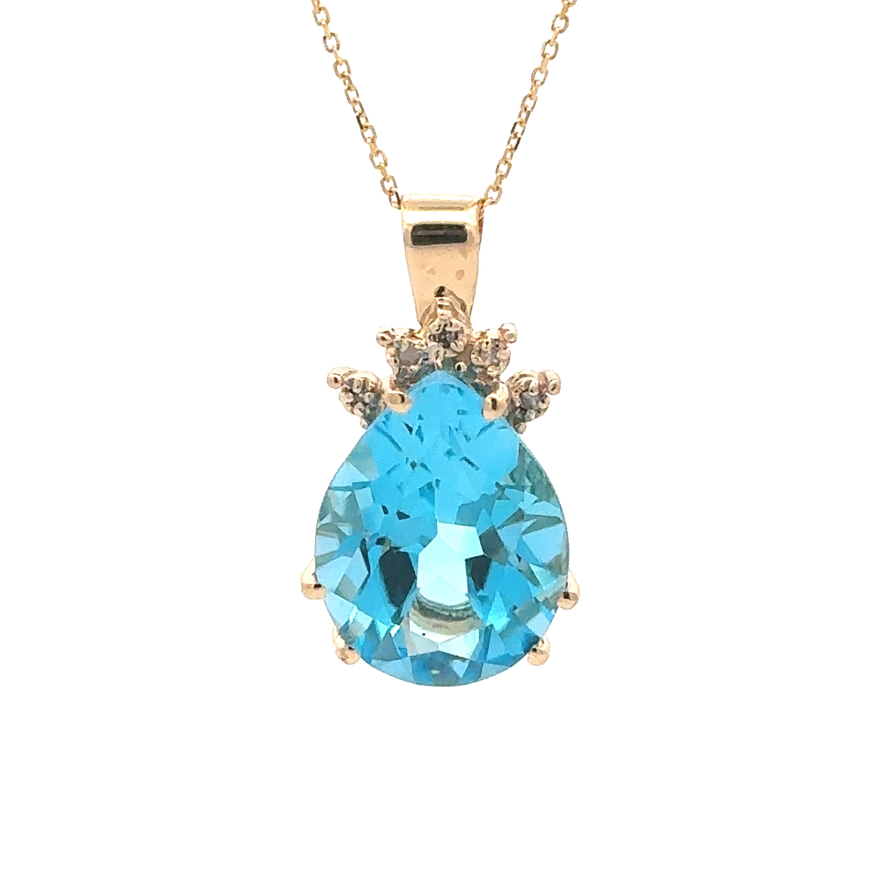 Estate Collection: 10K Yellow Gold Pear-Cut Blue Topaz and Diamond Accented Pendant without Chain (Copy)