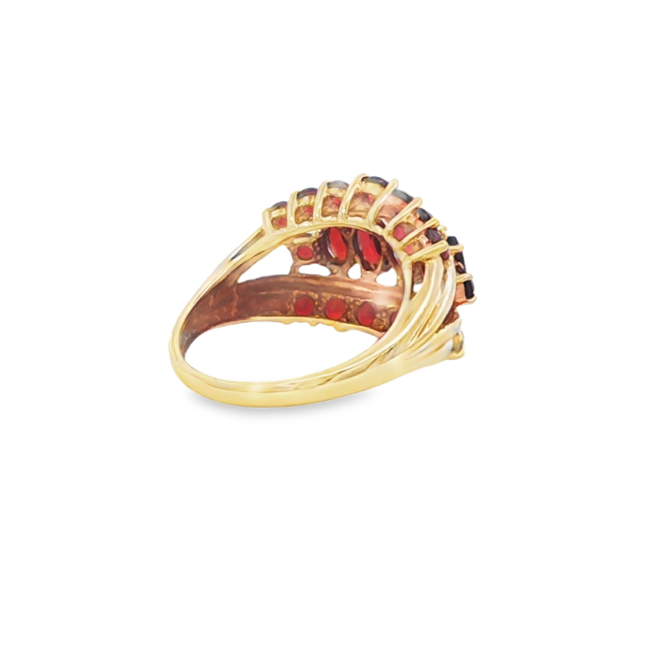 Estate Collection: 10K Yellow Gold Garnet 3-Row Marquise & Round Fashion Ring