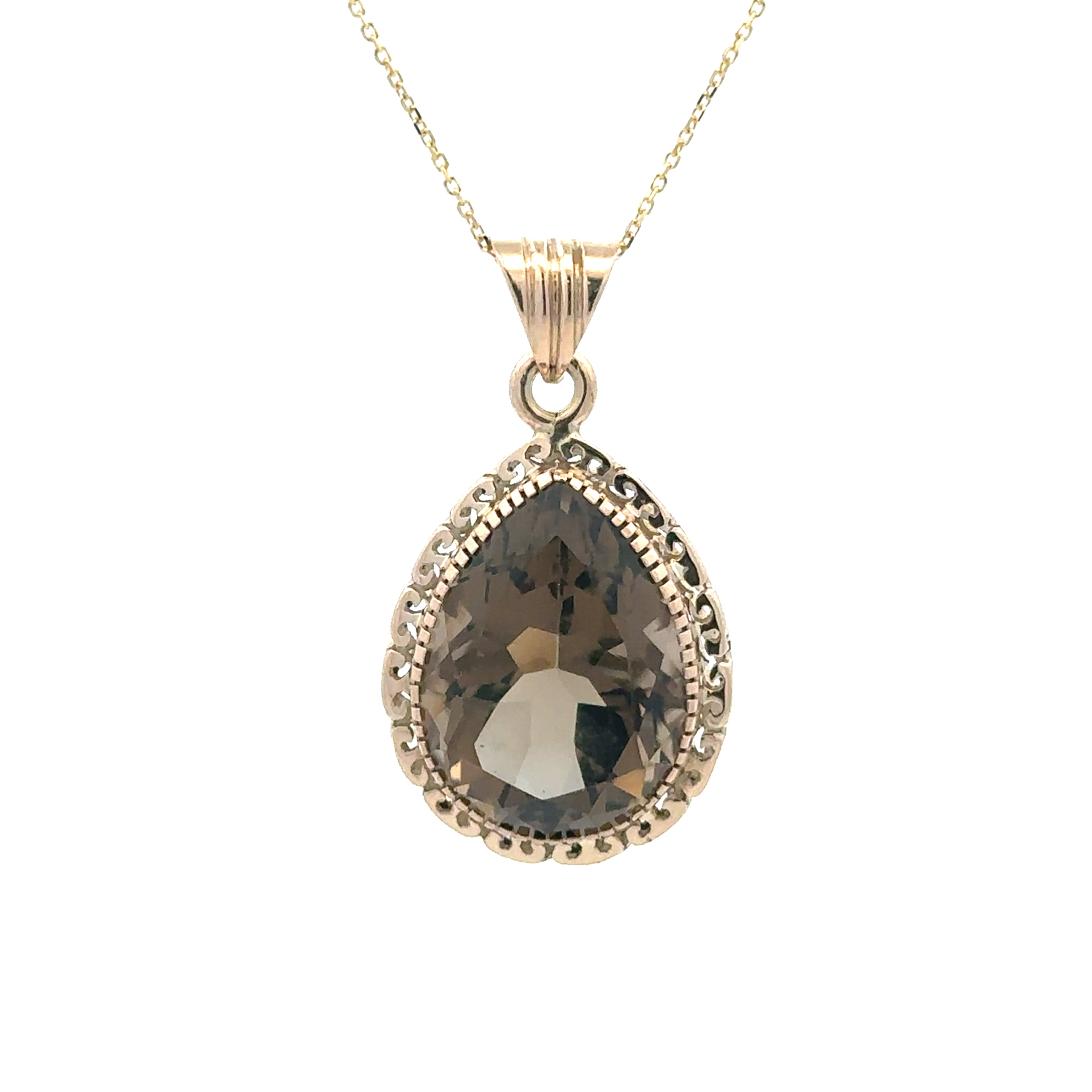 Estate Collection: 10K Yellow Gold Pear-Cut Smoky Quartz Pendant without Chain
