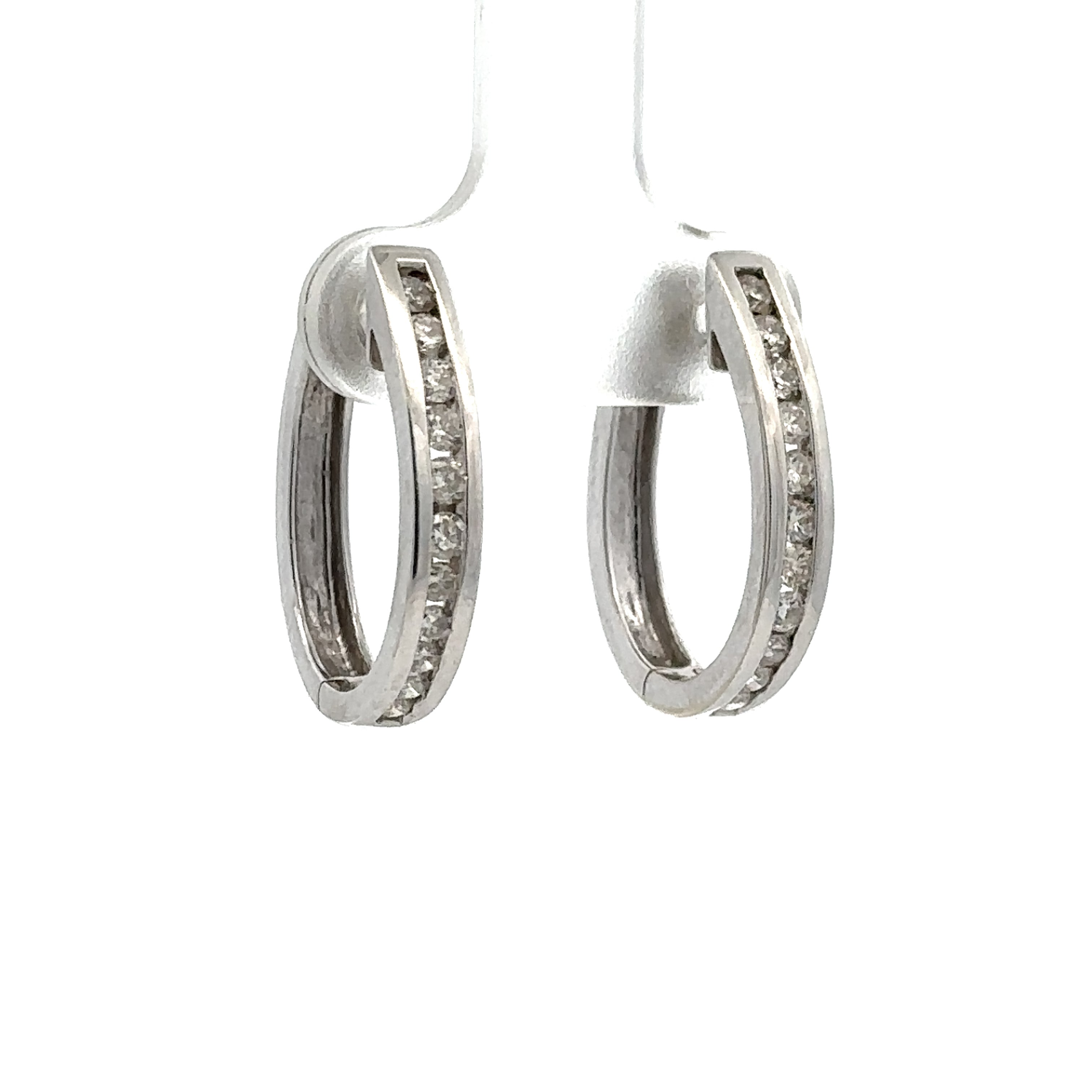 Estate Collection: 14K White Gold Certified 0.7CTW Natural Diamond Hoop Earrings