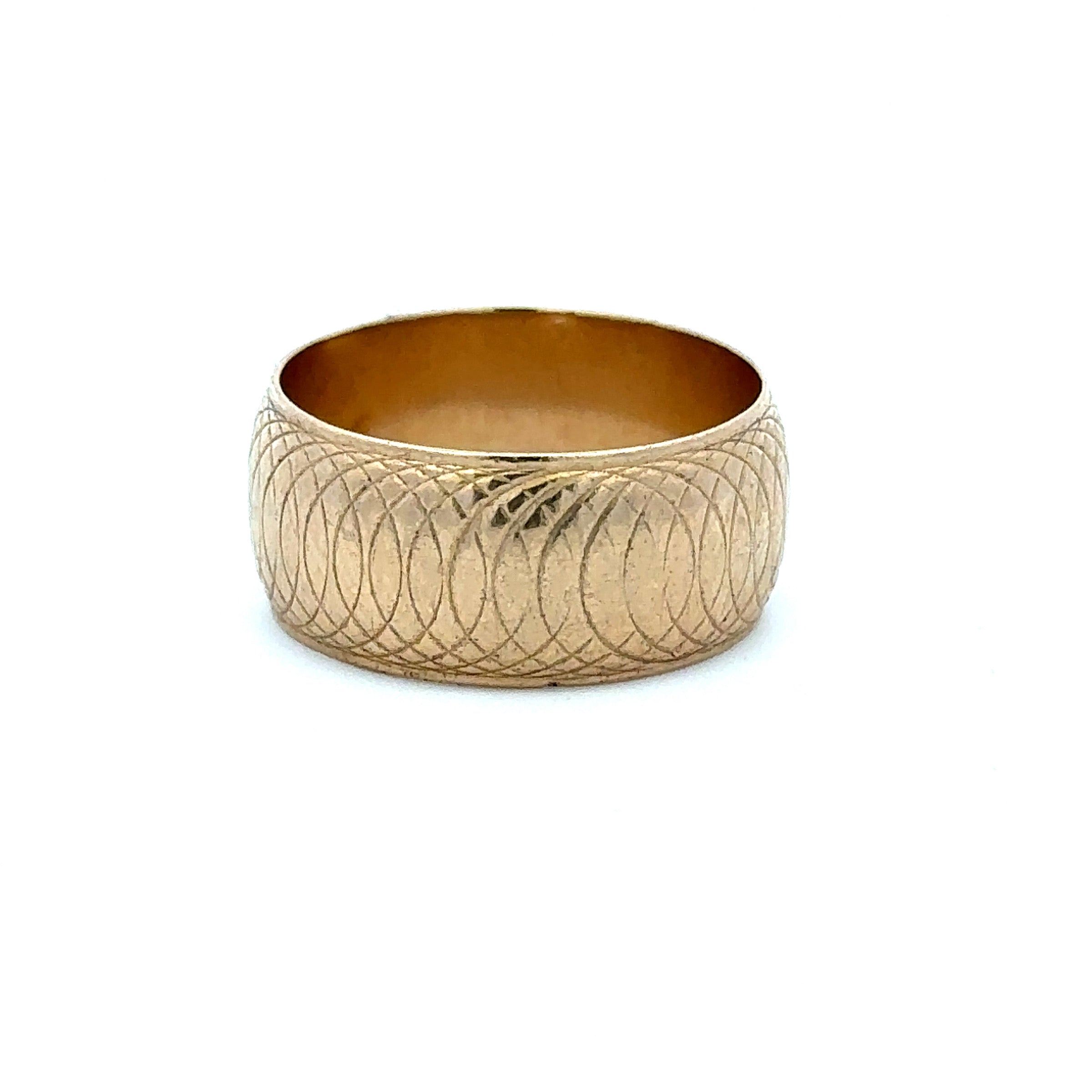 Estate Collection: 14K Yellow Gold Wide 9MM Geometric Pattern Band SIZE 8.25