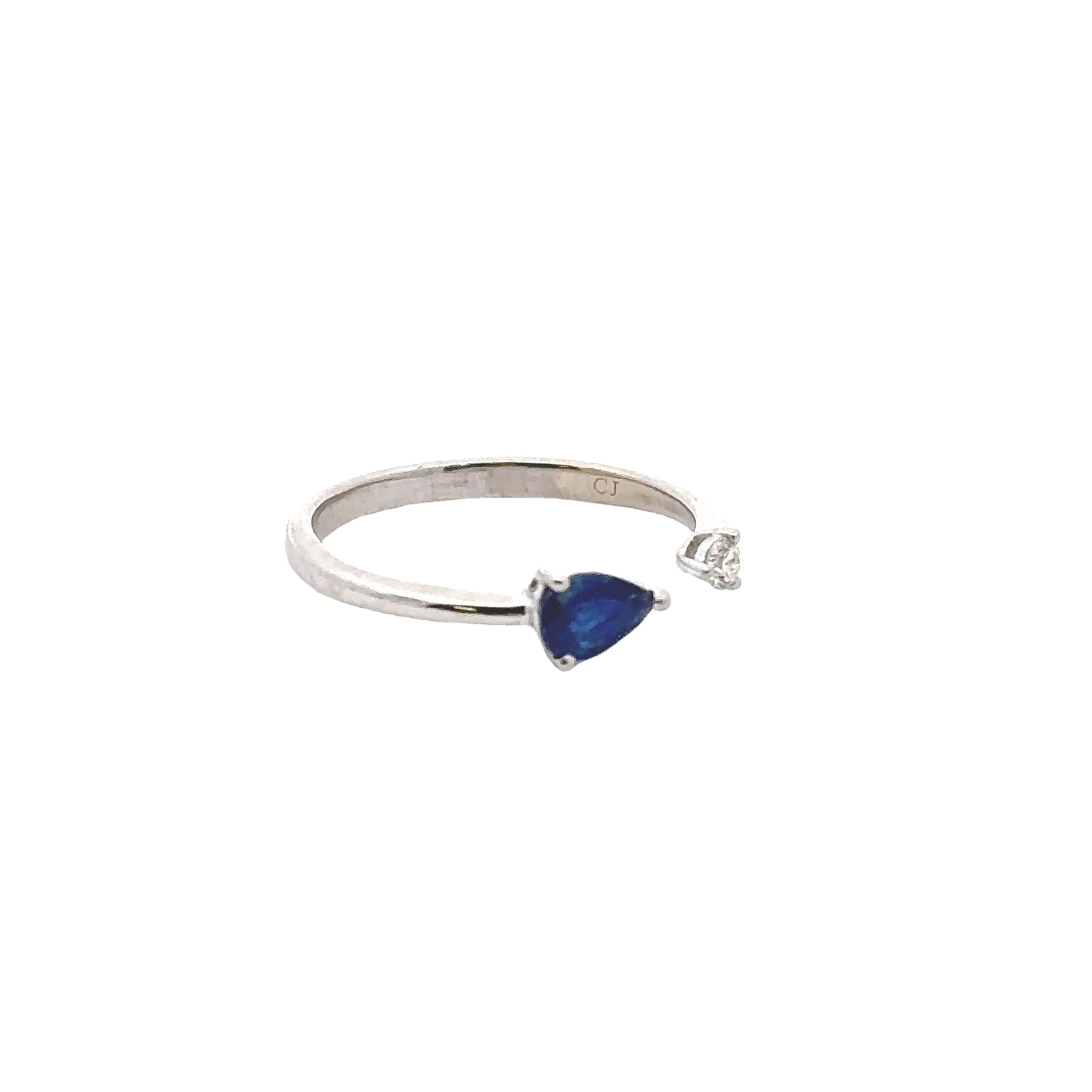 Estate Collection: 14K White Gold Round Diamond & Pear-Cut Sapphire Adjustable Ring