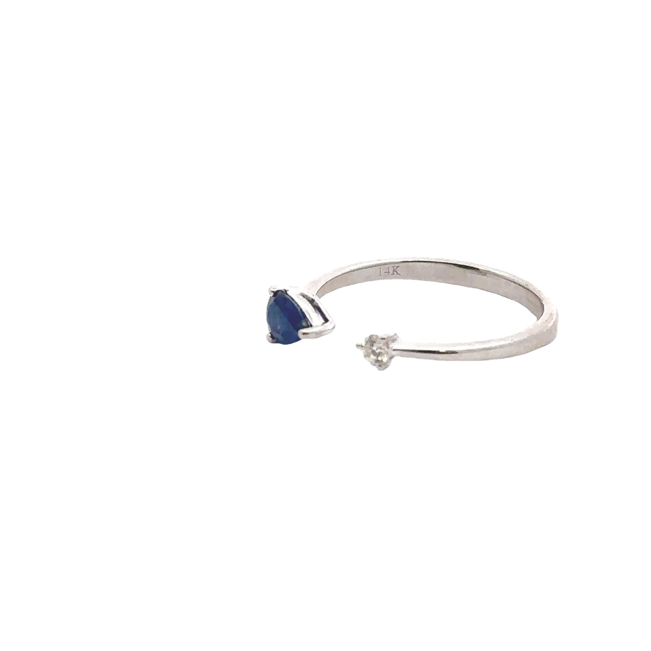 Estate Collection: 14K White Gold Round Diamond & Pear-Cut Sapphire Adjustable Ring