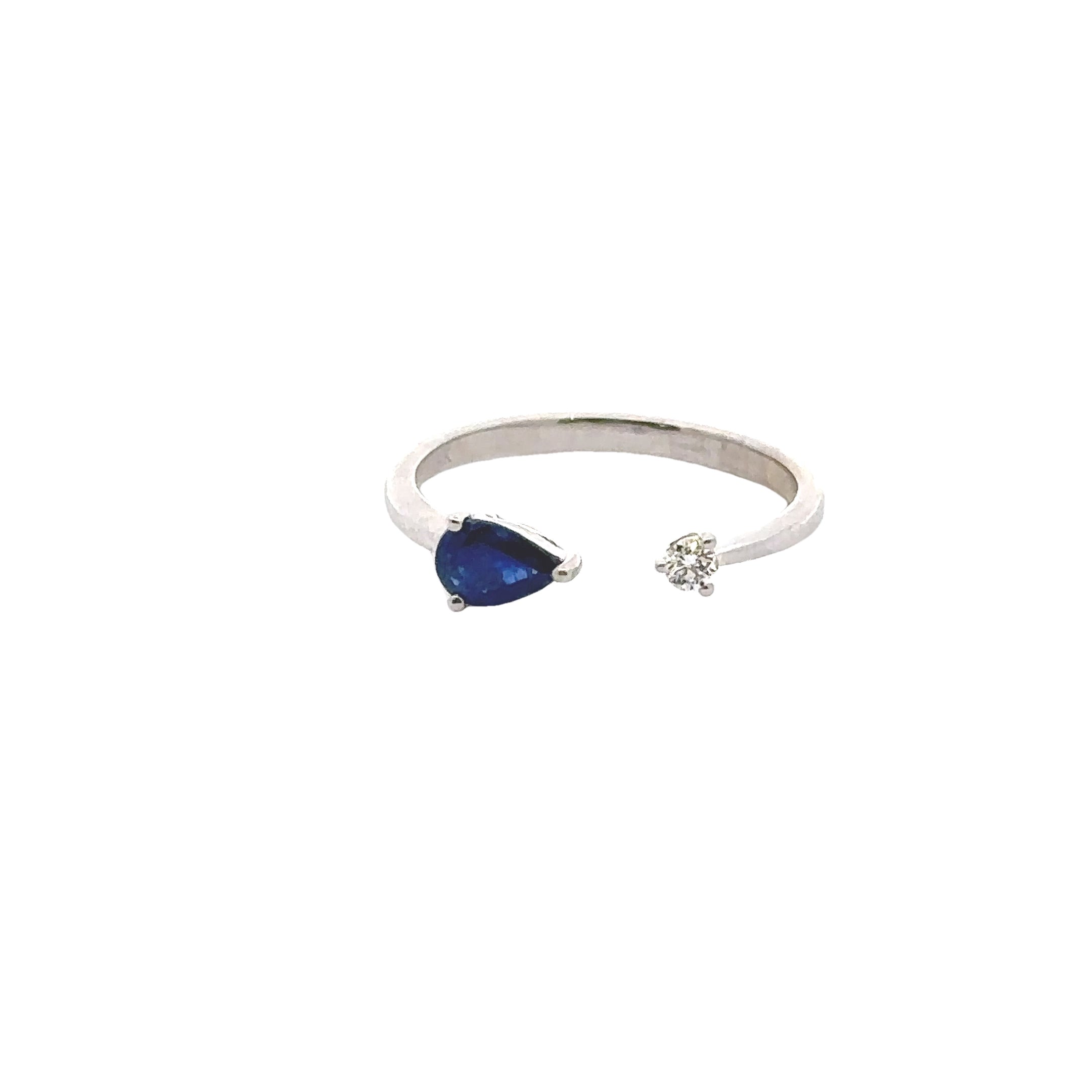 Estate Collection: 14K White Gold Round Diamond & Pear-Cut Sapphire Adjustable Ring