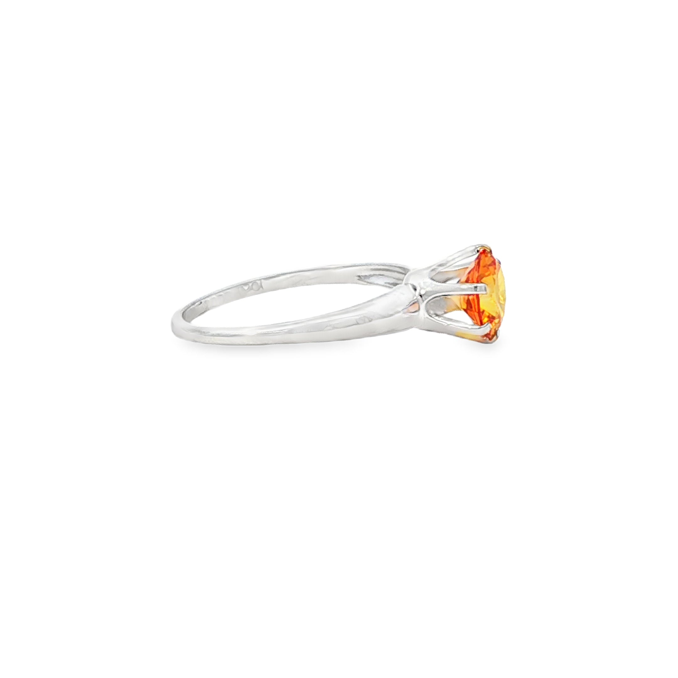 Estate Collection: 10K White Gold Round Citrine 6-Prong Solitaire Ring