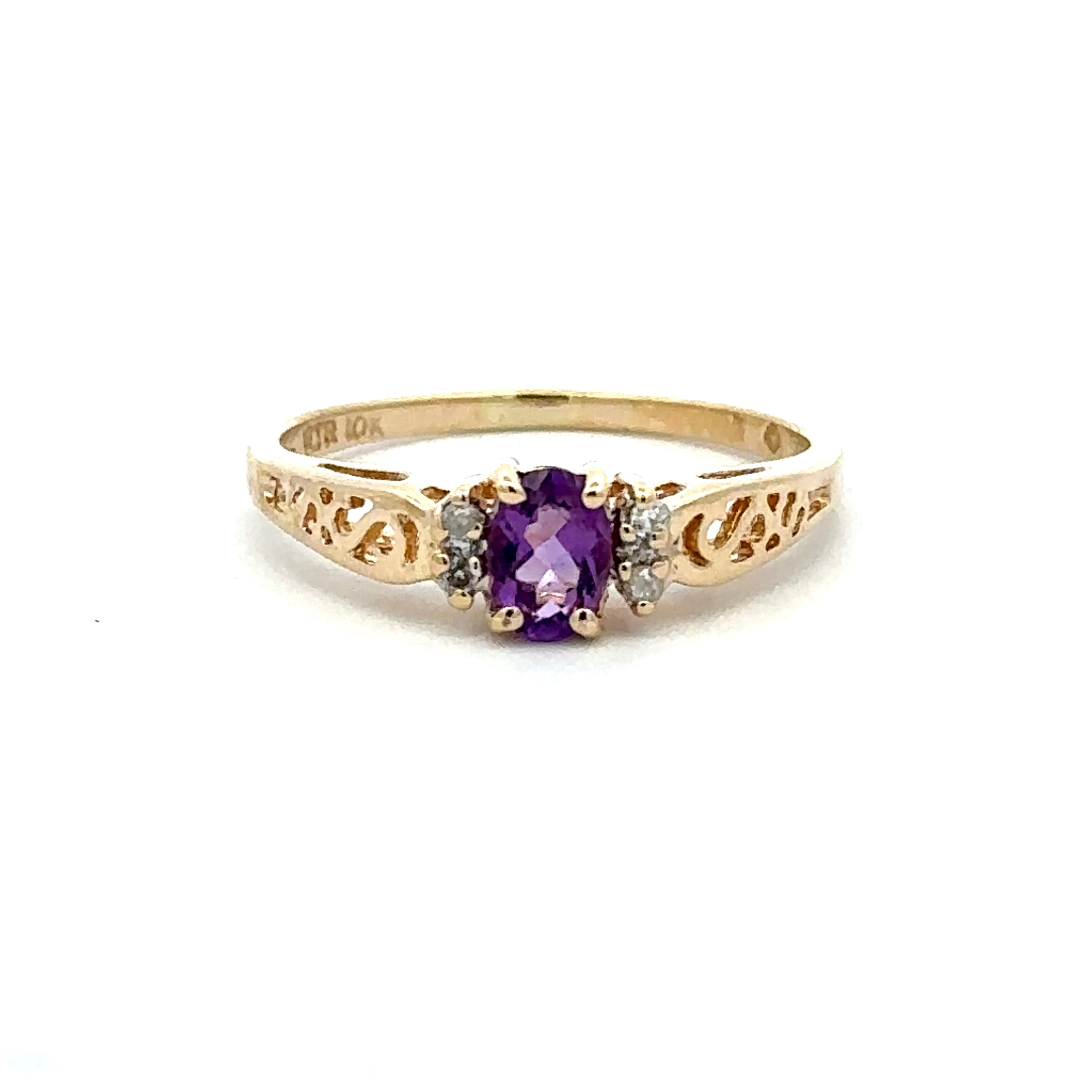 Estate Collection: 10K Yellow Gold Oval Amethyst and Diamond Accented Ring