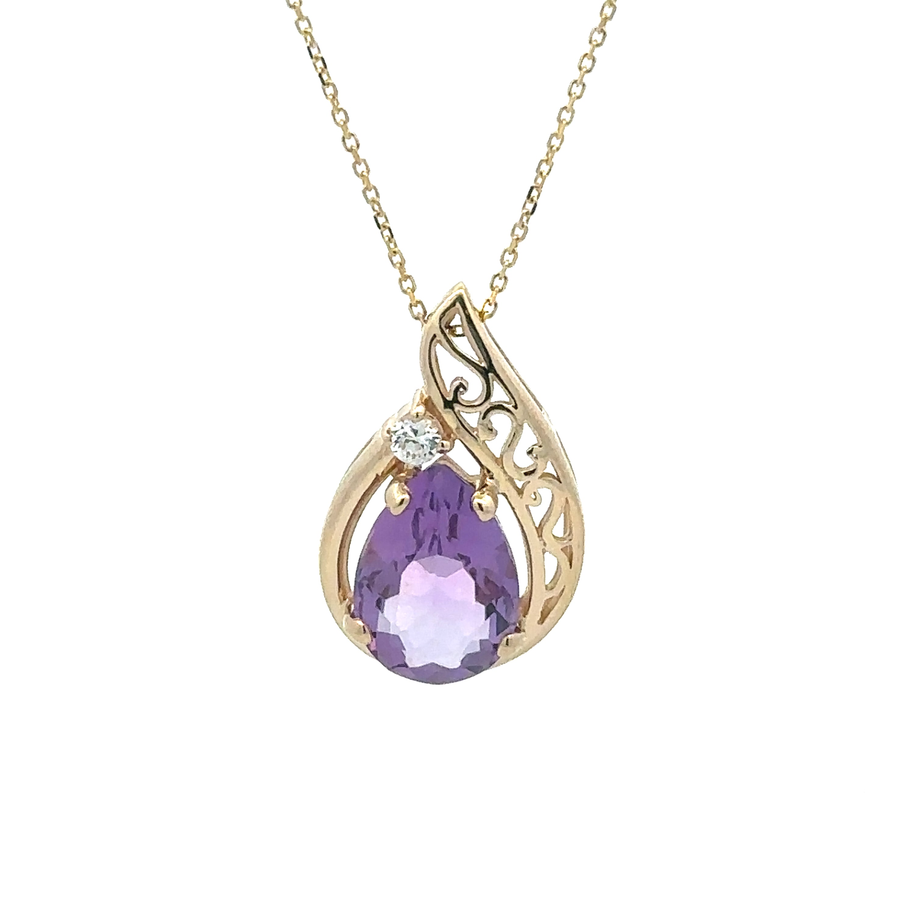 Estate Collection: 14K Yellow Gold Pear-Cut Amethyst and Diamond Accented Pendant without Chain (Copy) (Copy)