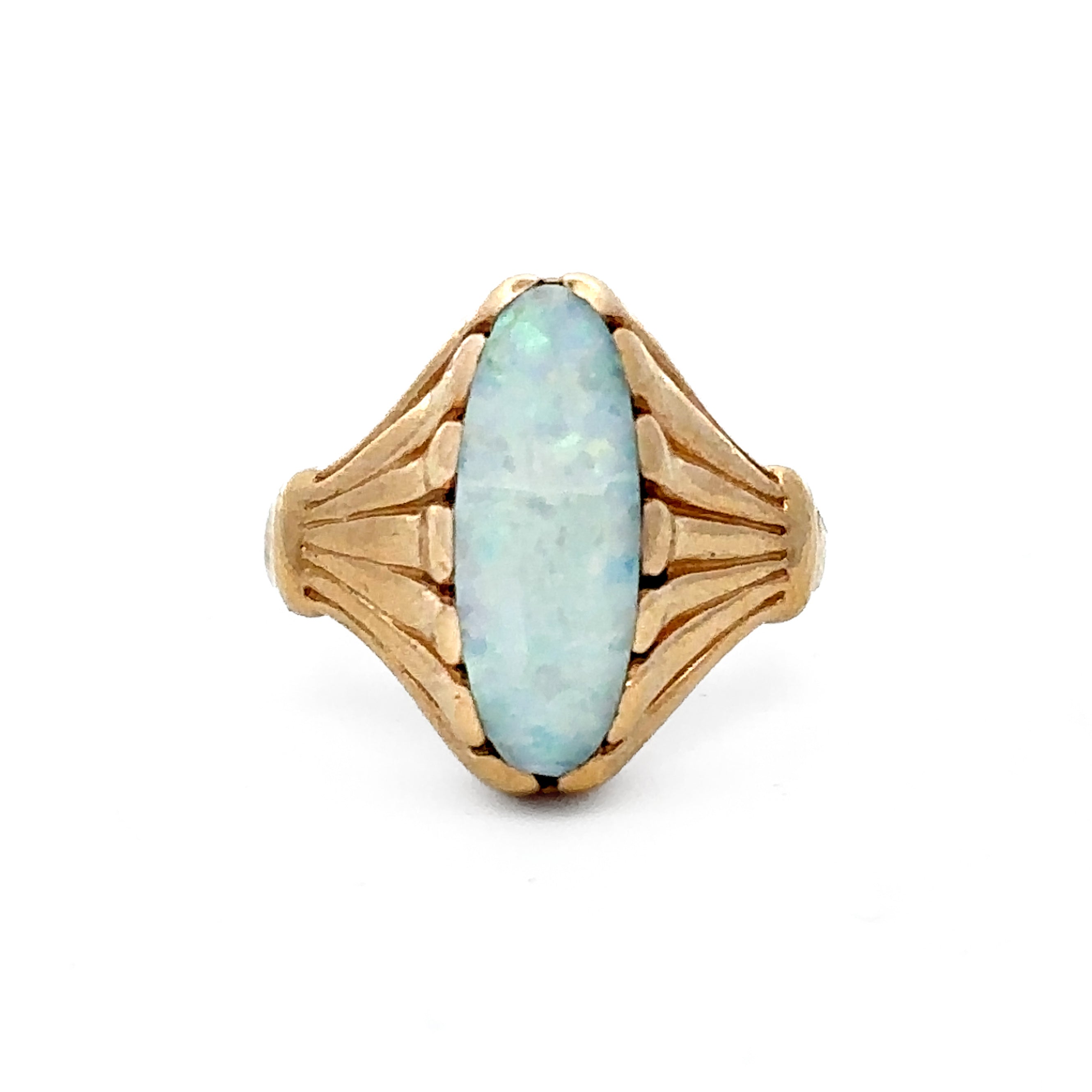 Estate Collection: 14K Yellow Gold Created Opal Pinkie Ring
