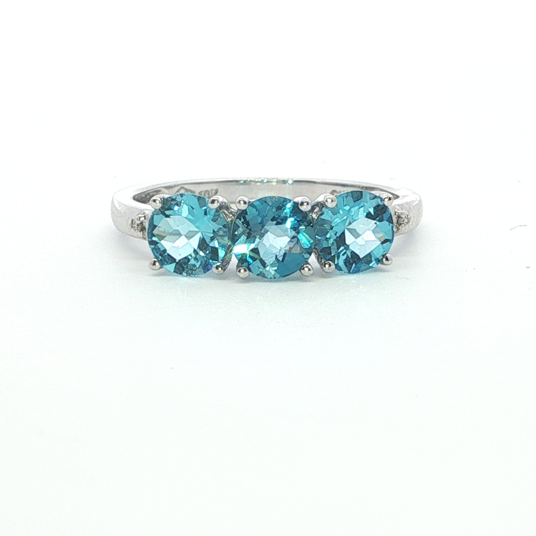 Estate Collection: 10K White Gold Round Blue Topaz 3-Stone Ring
