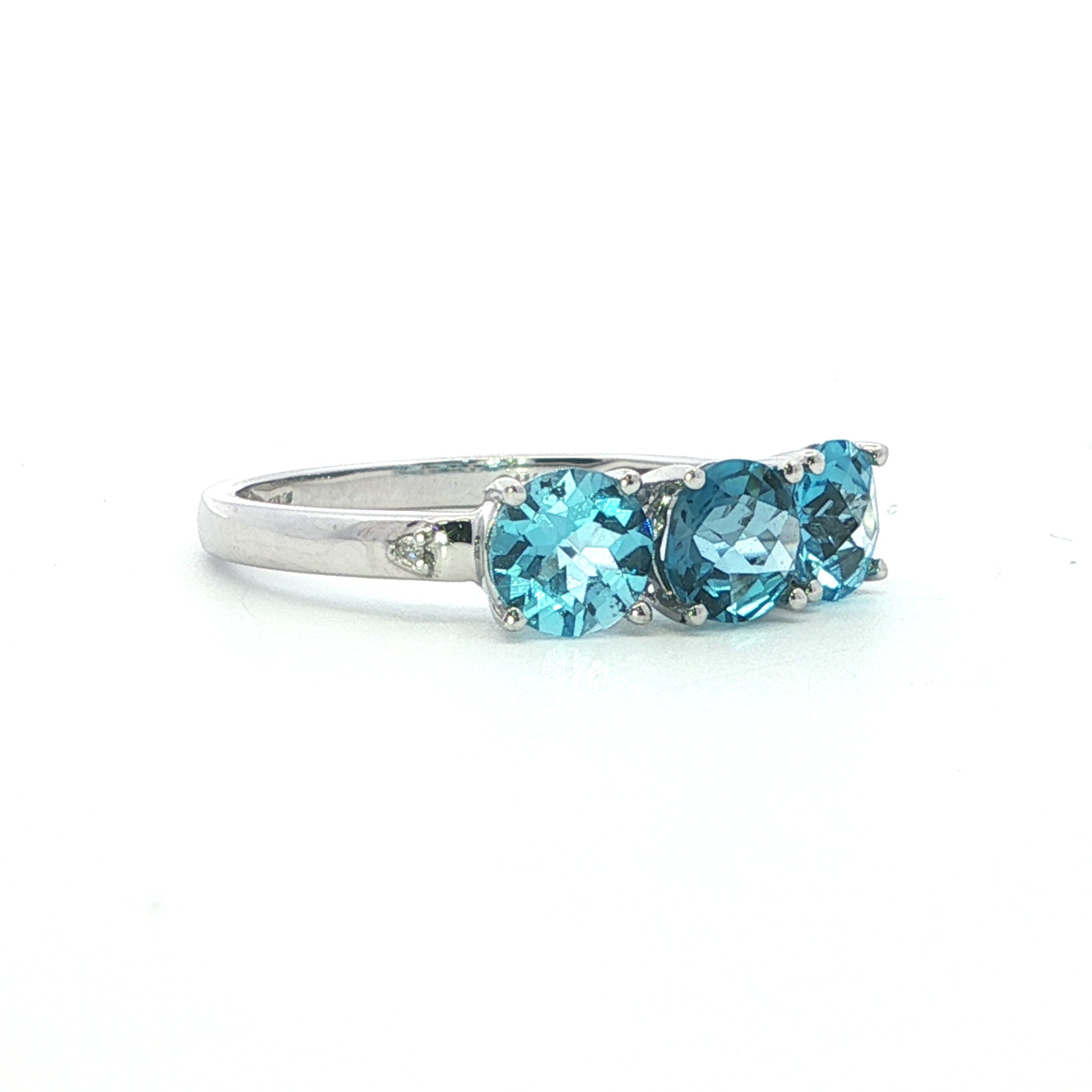 Estate Collection: 10K White Gold Round Blue Topaz 3-Stone Ring