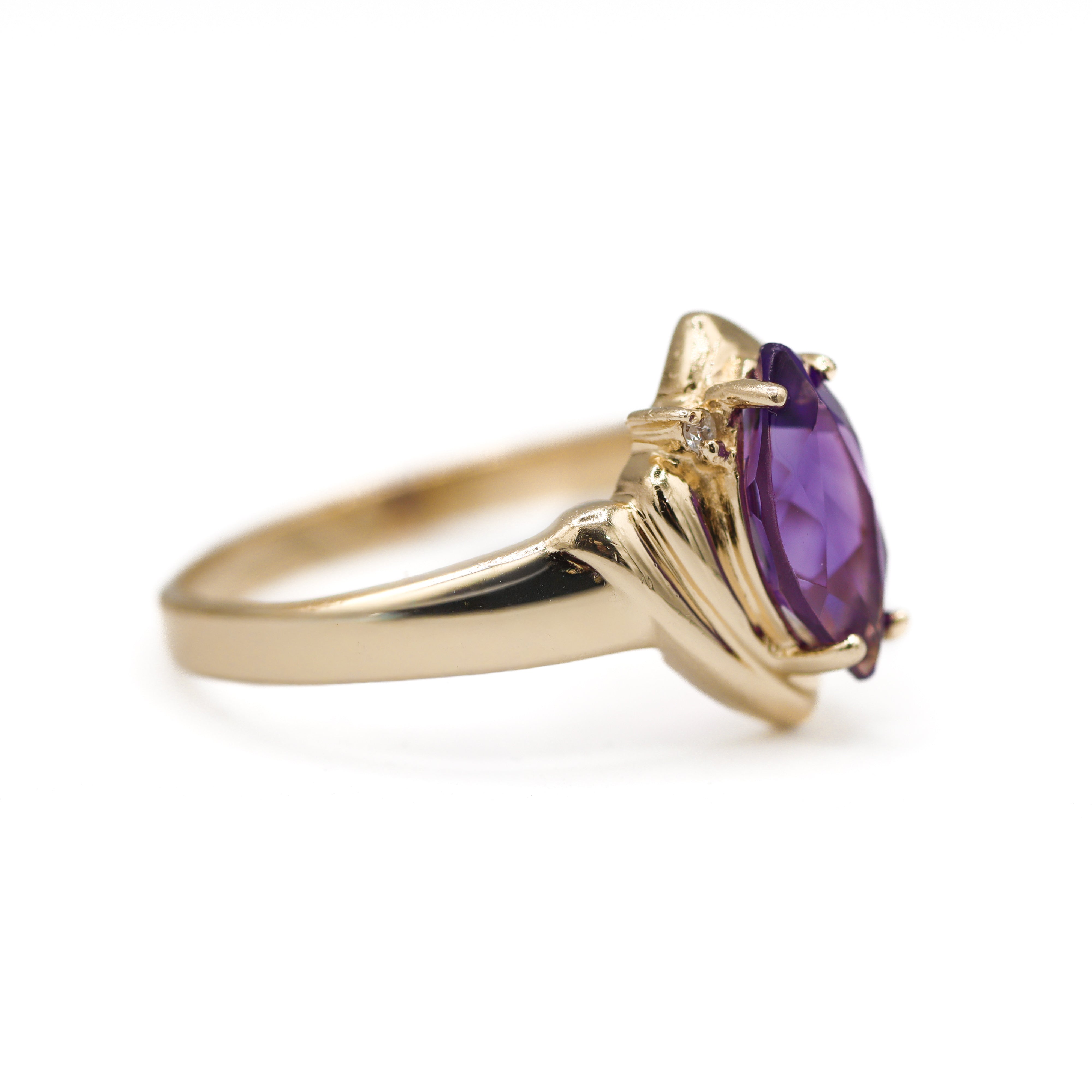 Estate Collection: 10K Yellow Gold Marquise-Shaped Amethyst Birthstone Ring