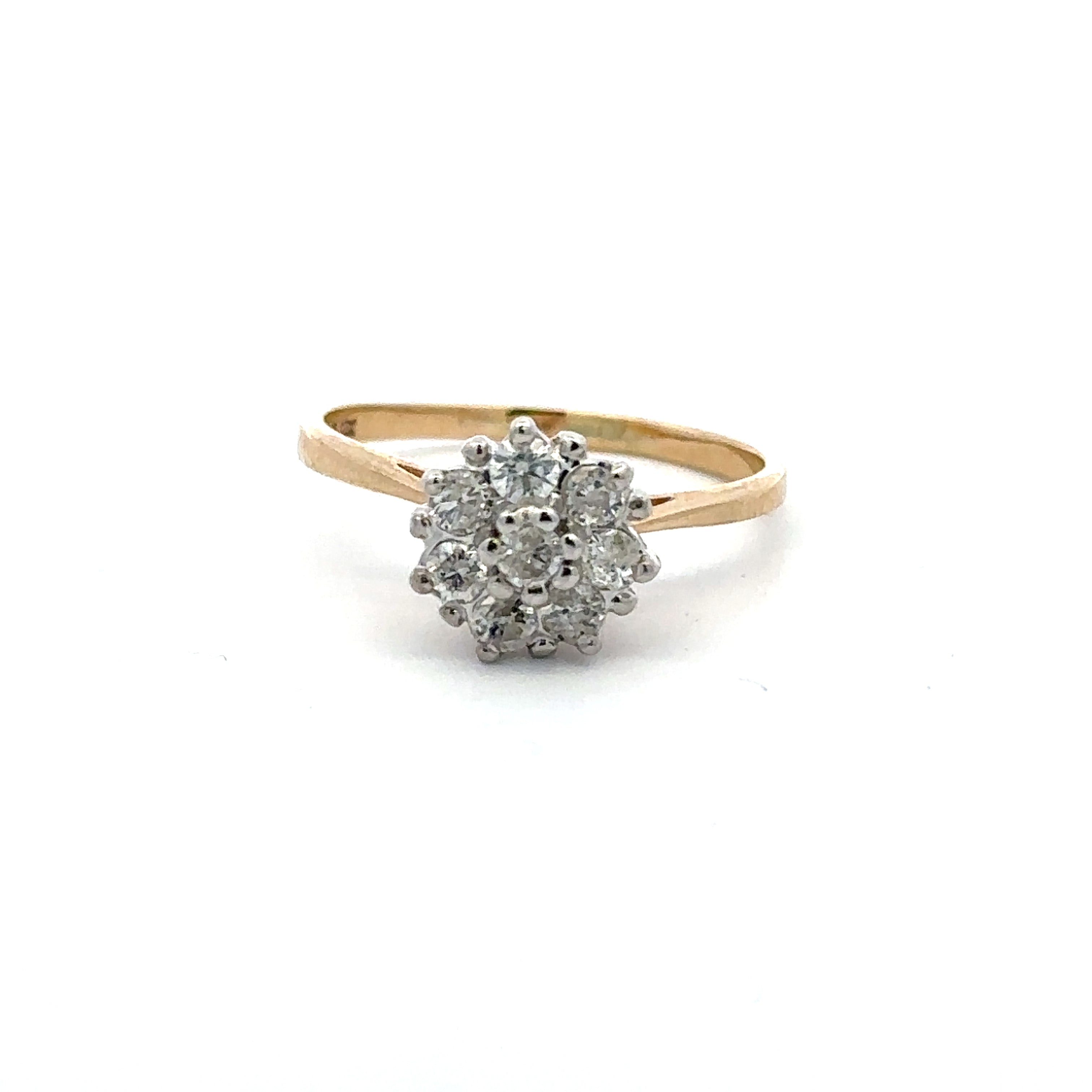 Estate Collection: 10K Yellow Gold Round Diamond Flower Accented Ring