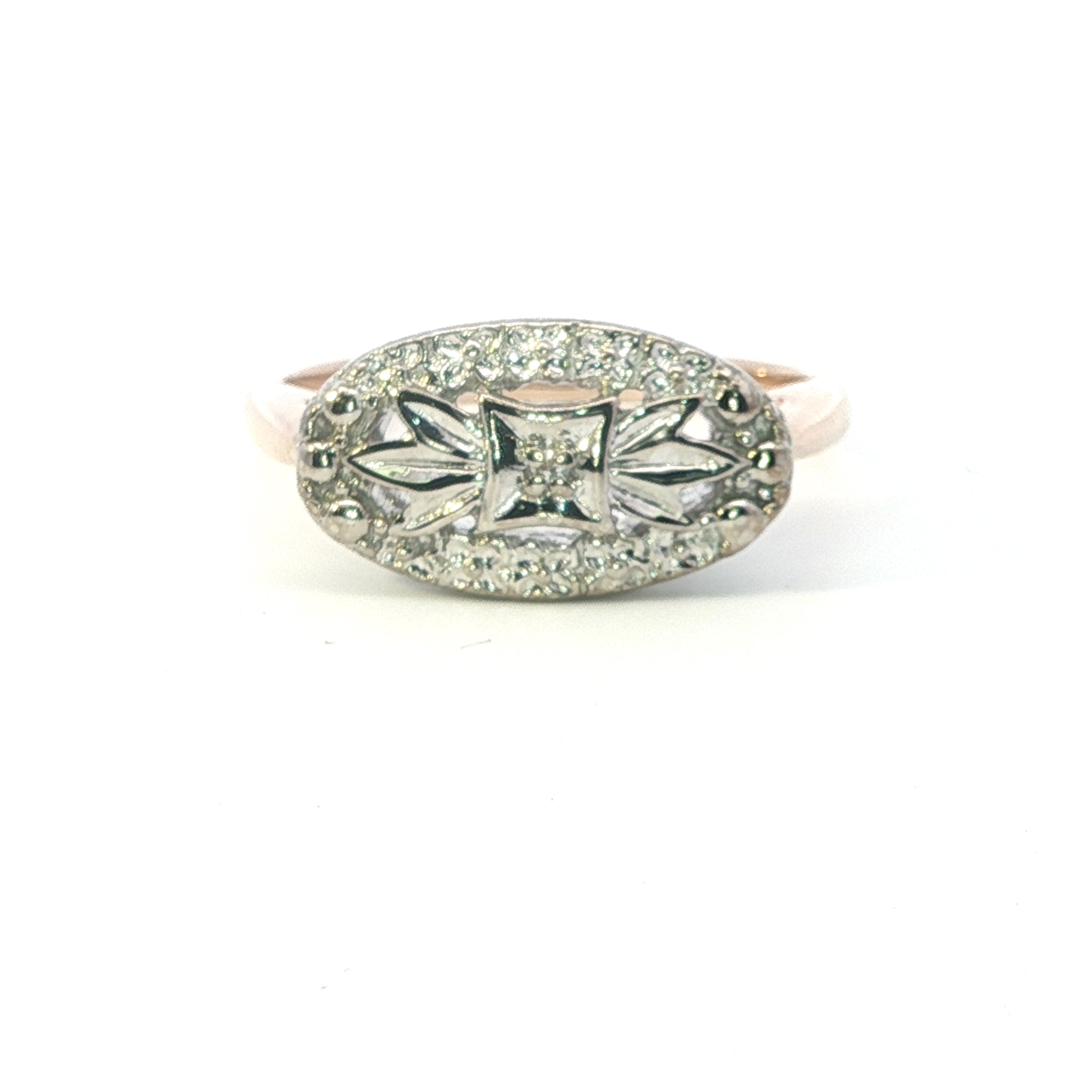 Estate Collection: 10K Yellow and White Gold Diamond Accented Lace Style Signet Ring