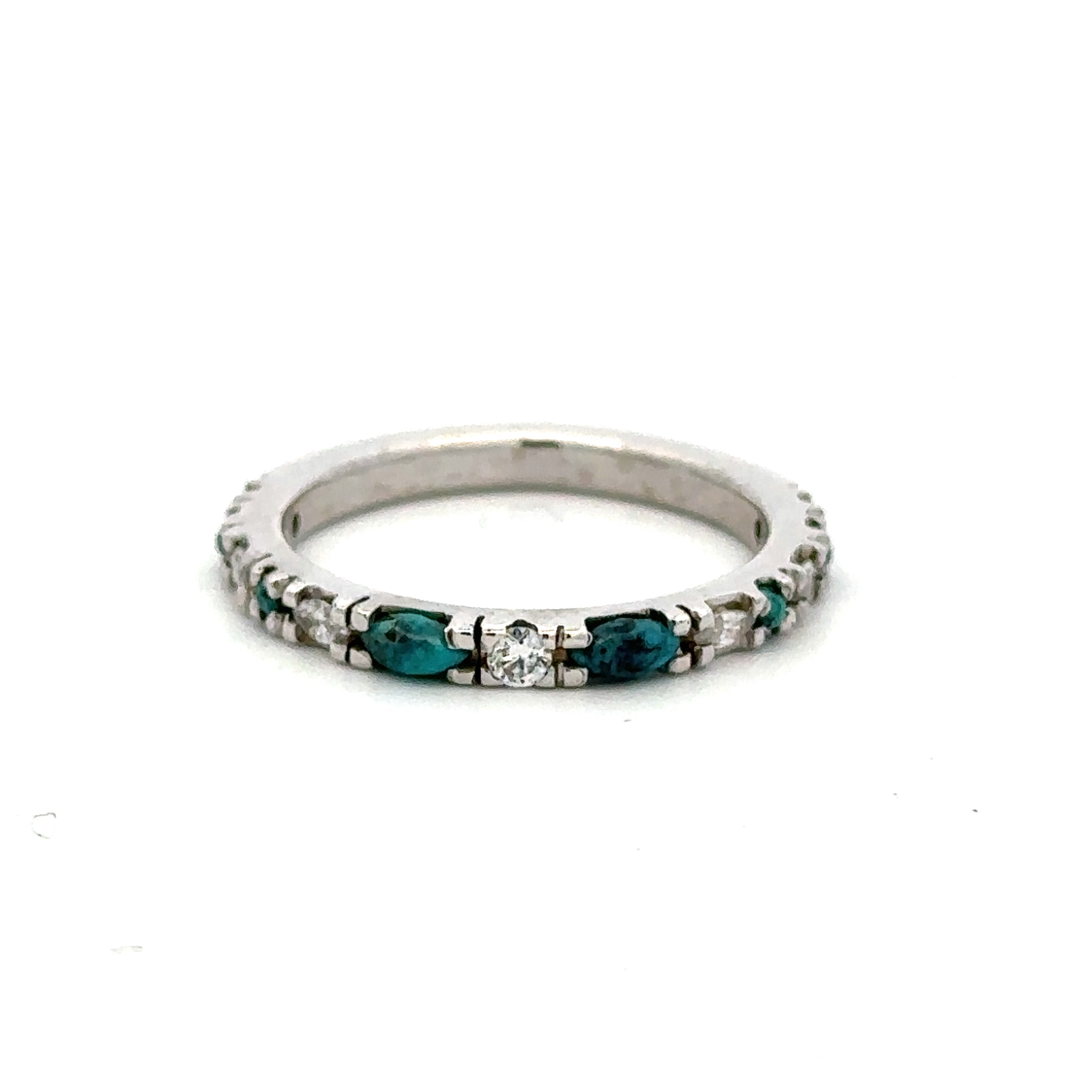 Estate Collection: 14K White Gold Opal And Diamond Alternating Marquise Round Band