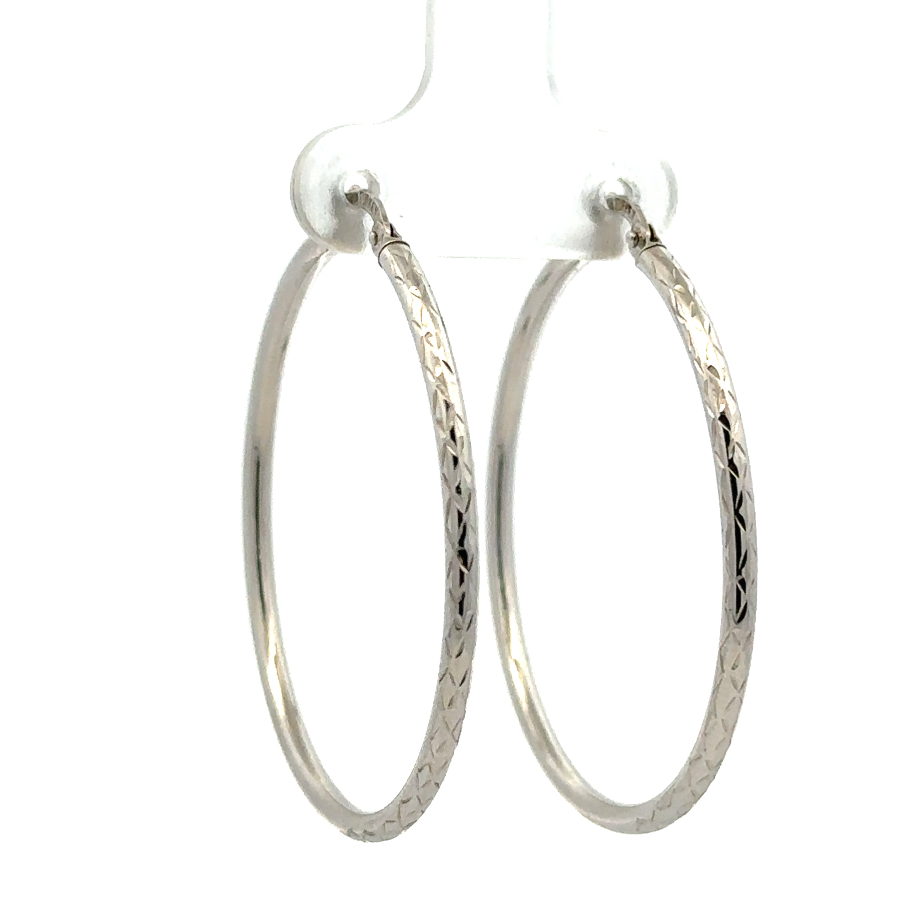 Estate Collection: 10K White Gold 36X2MM Diamond-Cut Hoop Earrings