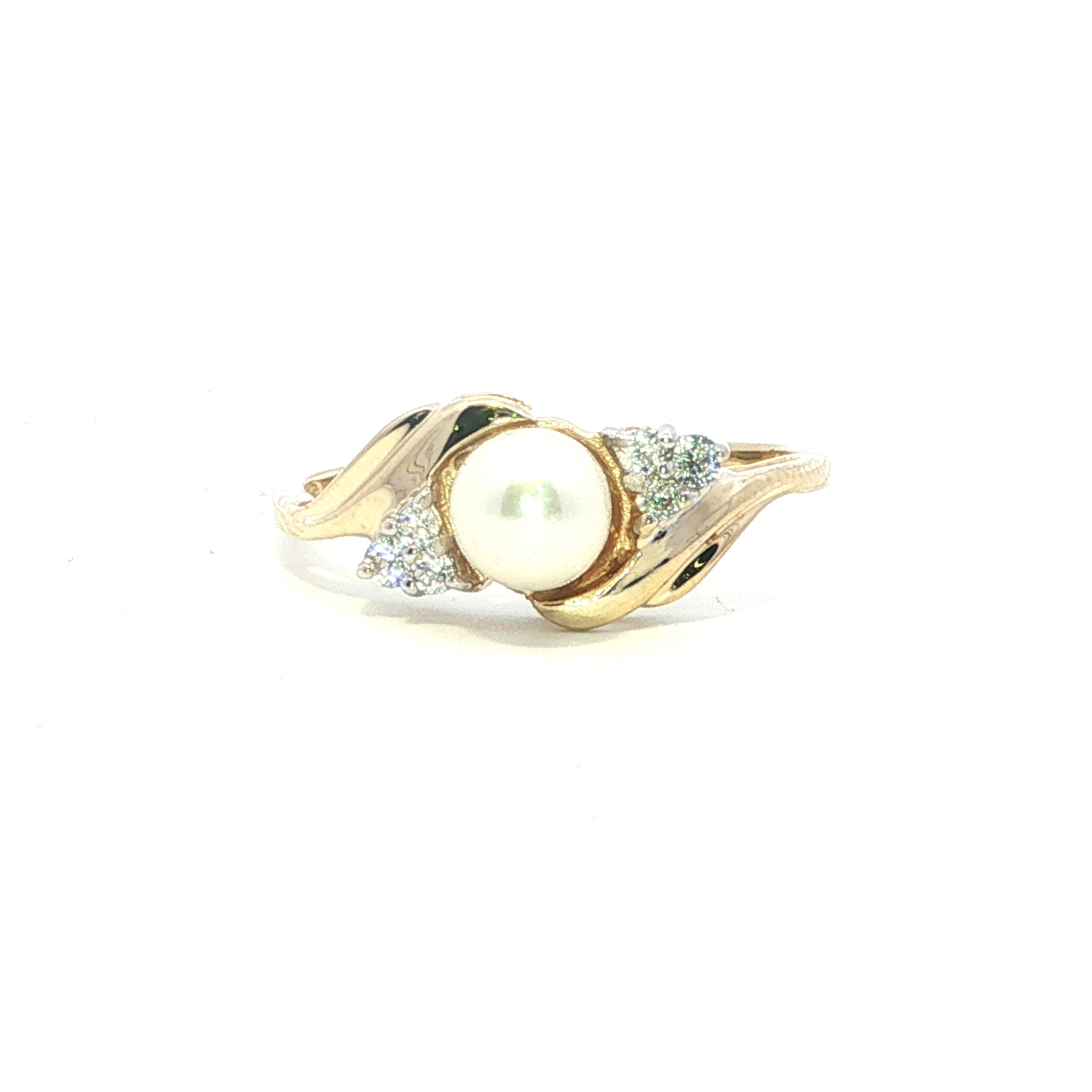 Estate Collection: 10K Yellow Gold Pearl and Diamond Dainty Fashion Ring