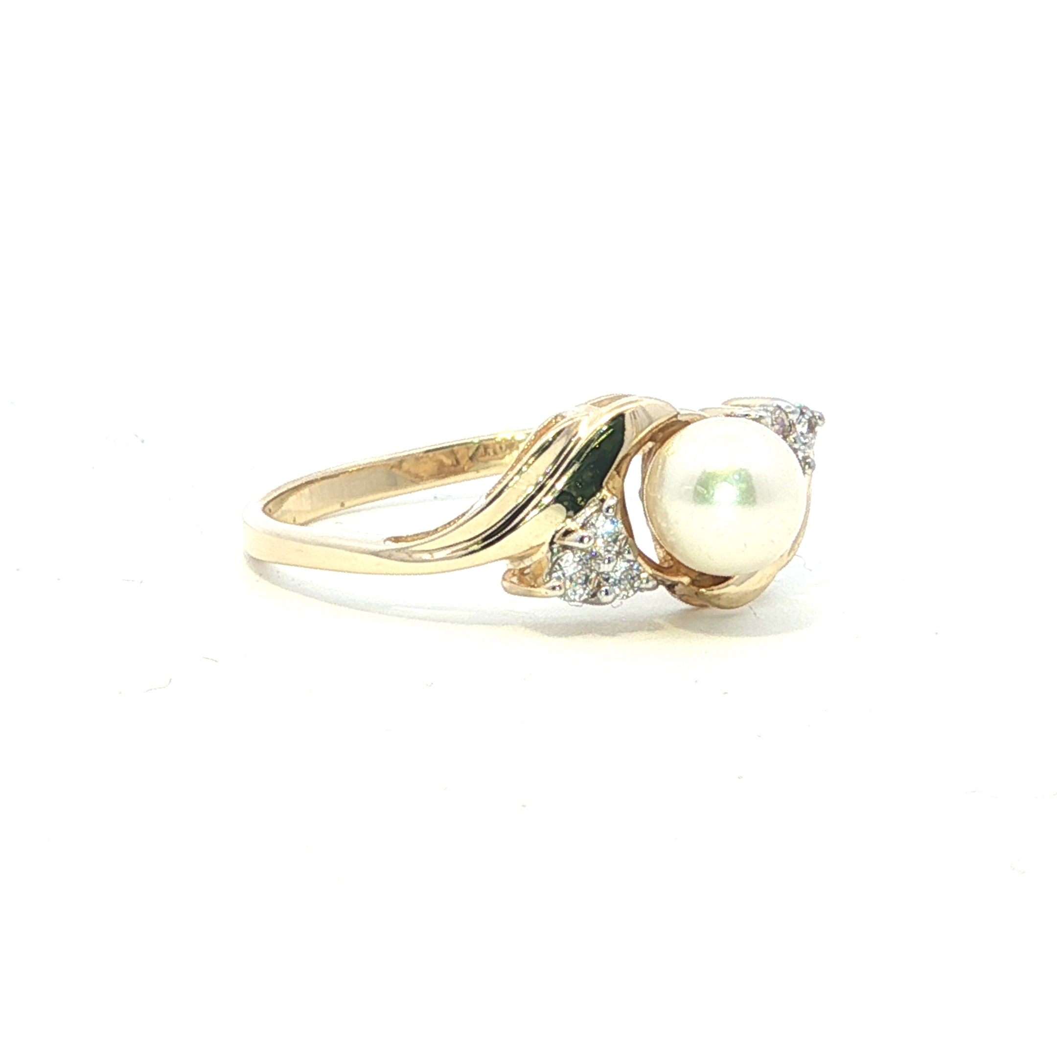 Estate Collection: 10K Yellow Gold Pearl and Diamond Dainty Fashion Ring