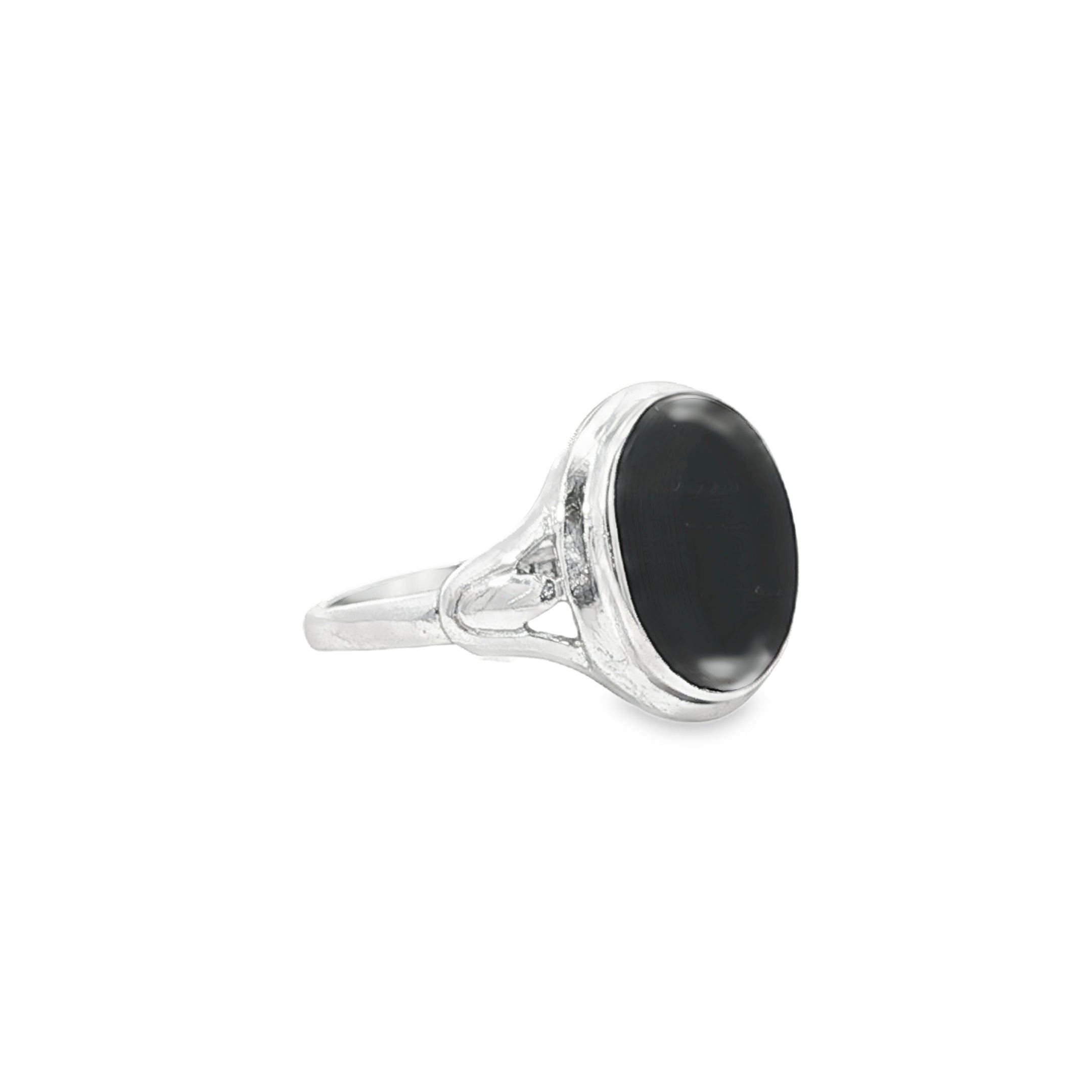 Estate Collection: 10K White Gold Oval Black Stone Fashion Ring