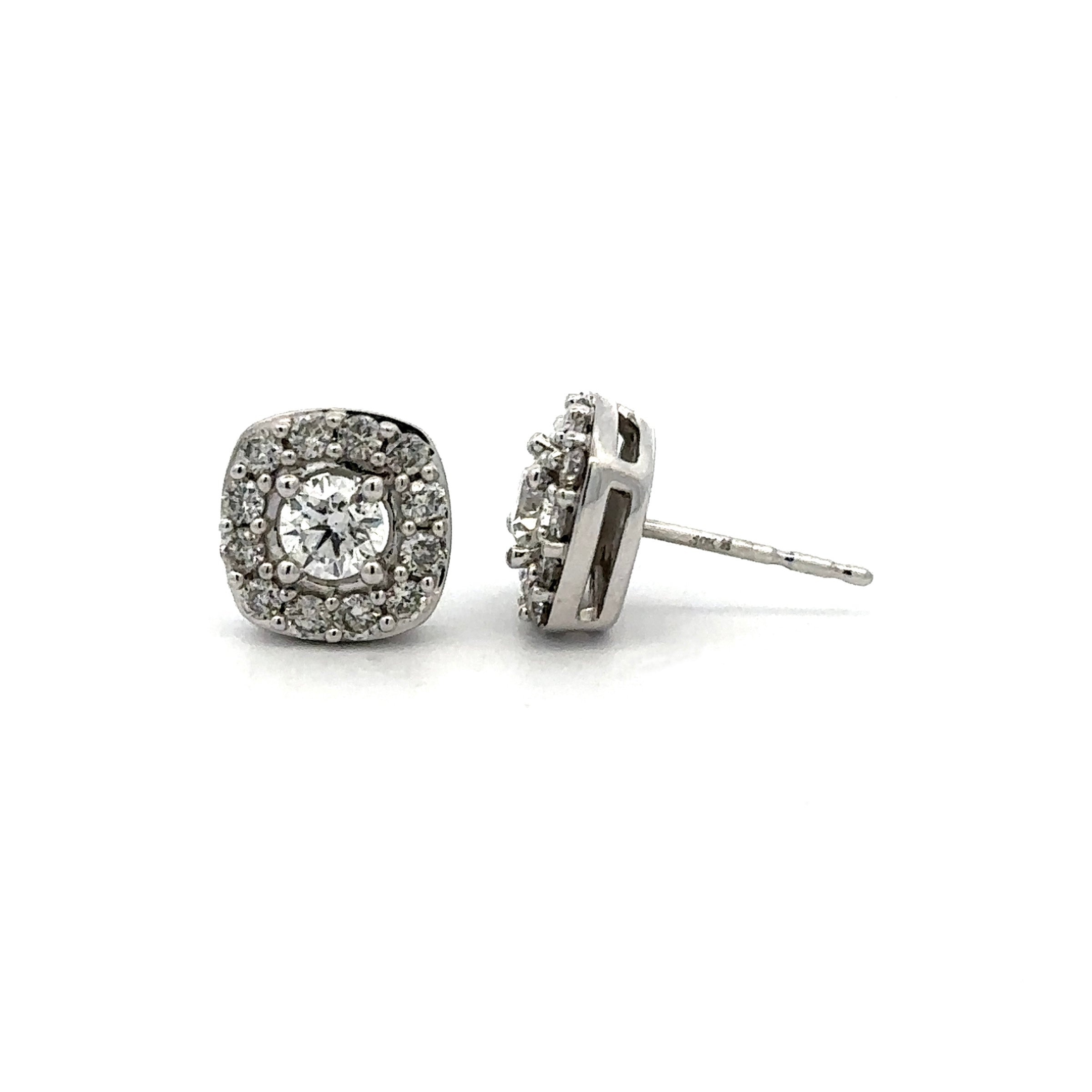 Estate Collection: 10K White Gold Natural Diamond Halo Stud Earrings