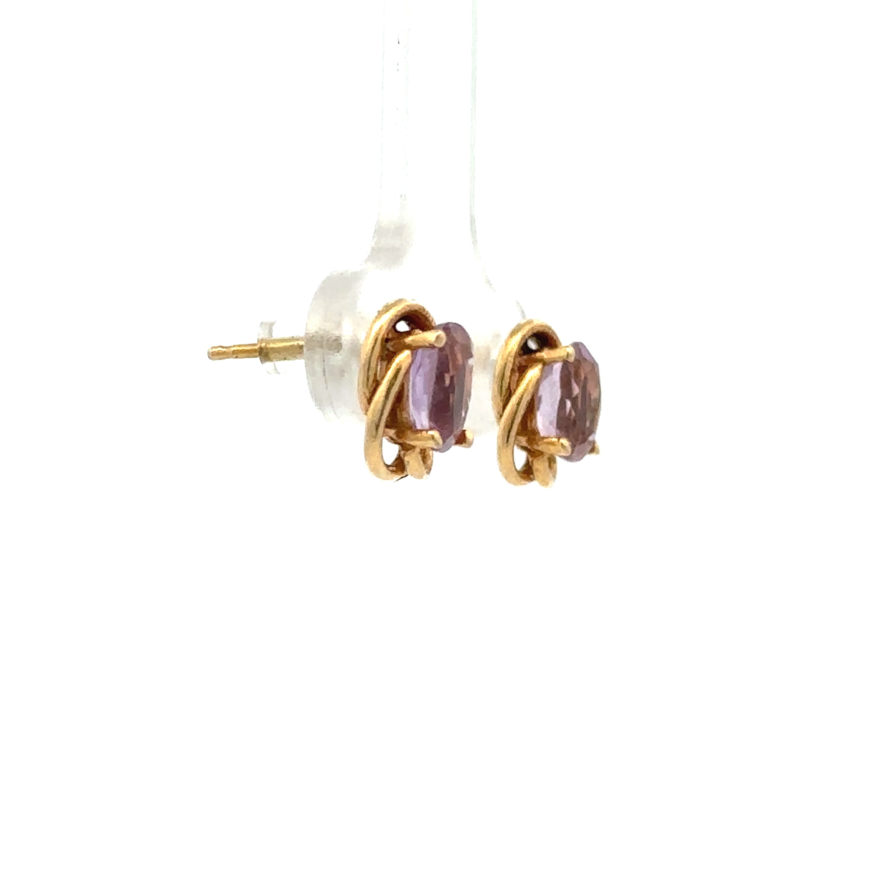Estate Collection: 14K Yellow Gold Swirly Amethyst Stud Earrings