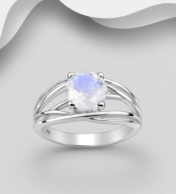 Sterling Silver Rainbow Moonstone Layered Bypass Ring